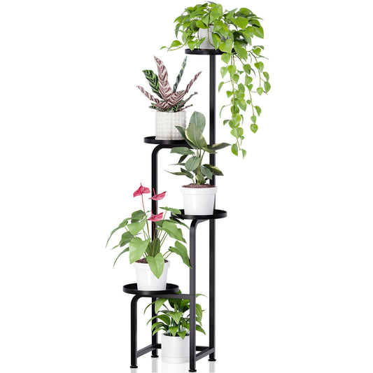 TOSKING 4 Tier Corner Plant Stand Indoor &Outdoor, Heavy Duty Metal Flower Pot Holder Shelf for Multiple Plants, Space Saving ,Tall Metal Plant Stand with Drainage Holes for Outdoor Use,Tiered Display for Patio, Garden, Balcony, Living Room Decor (Black,4