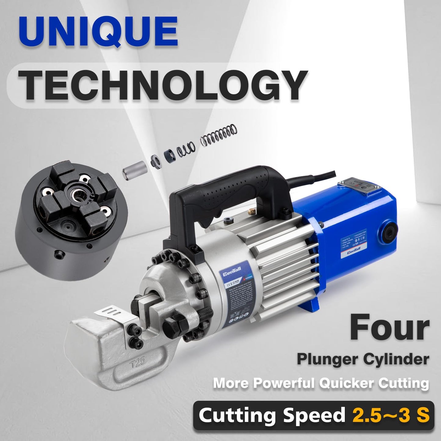 CENTALL 1" Electric Hydraulic Rebar Cutter 2-3S Cutting Speed Portable Rebar Cutter Cutting Rebar 4-25mm #8 120v/60hz (RC25 Blue/Black)