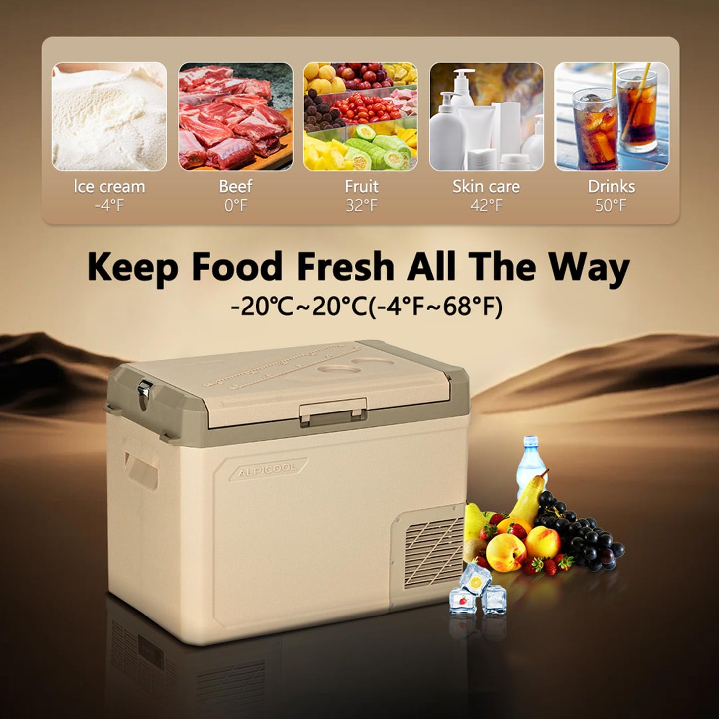 Alpicool 30 Quart GE30 Portable Car Refrigerator,12 Volt Car Freezer, Fast Cooling Fridge, with 12/24V DC and 100-240V AC for Outdoor, Camping, RV, Truck
