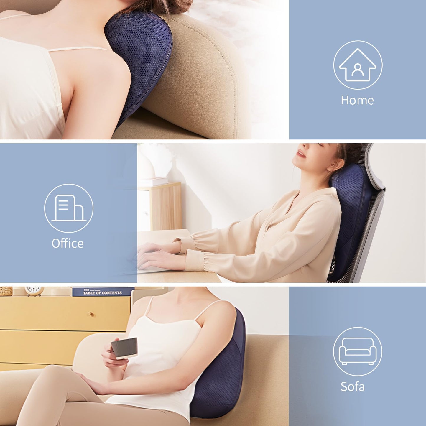 Shiatsu Neck and Back Massager,with Heating and Bidirectional Rotation Heads,4D Electric Massage Pillow with 4 Nodes,Neck Back Shoulder Foot Pain Relief, Portable & Rechargeable, Holiday Gift