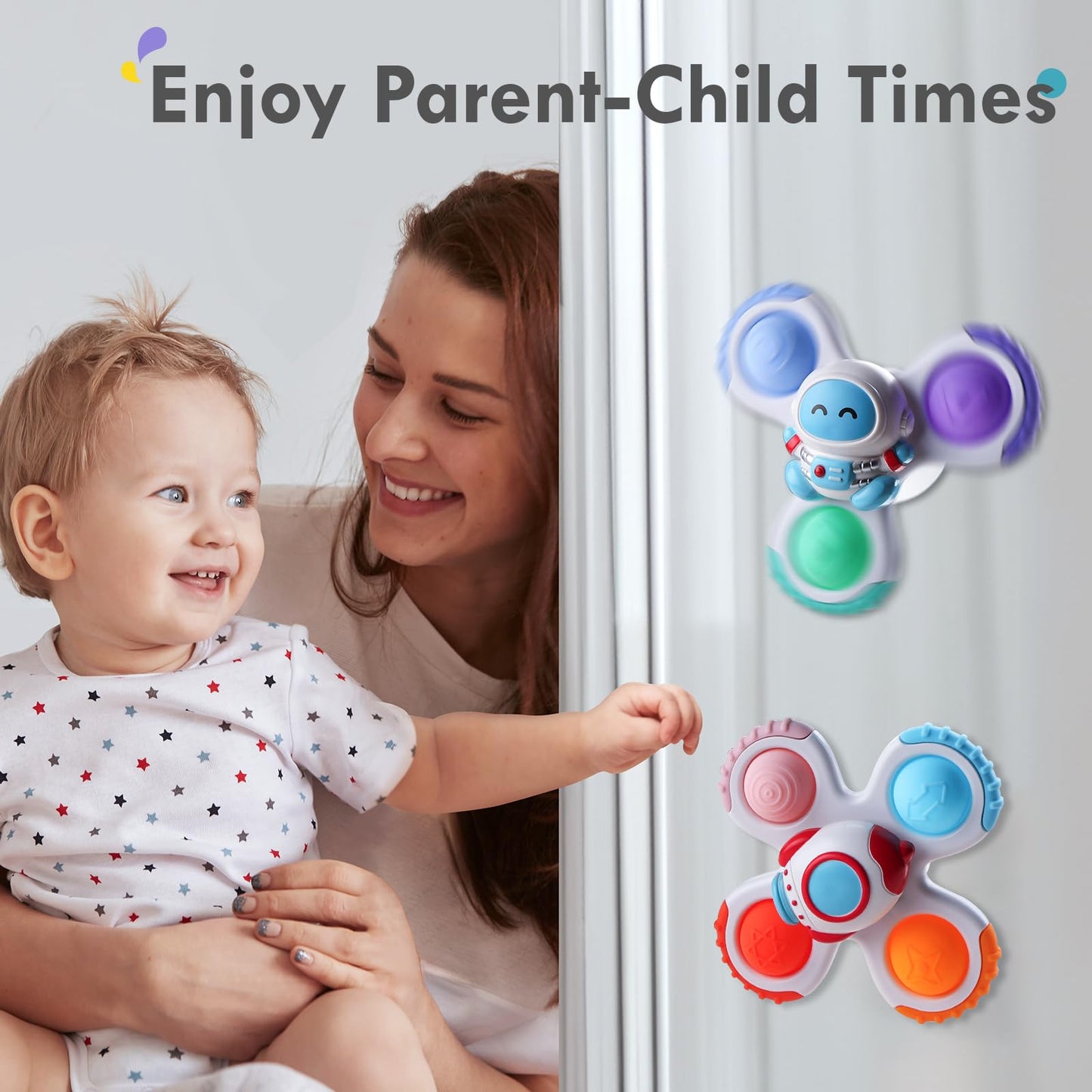 ALASOU 6 PCS Suction Cup Rotating Toys(3 POP+3 Space) for Infant and Toddlers