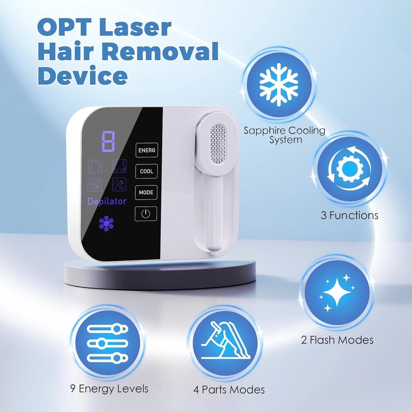 OPT Laser Hair Removal For Women And Men, At-Home Laser Hair Removal with Ice Cooling,IPL Laser Hair Removel with 999999 Flashes, Hair Removal Device for Face Leg Armpit Arm Bikini Line, Max 25J
