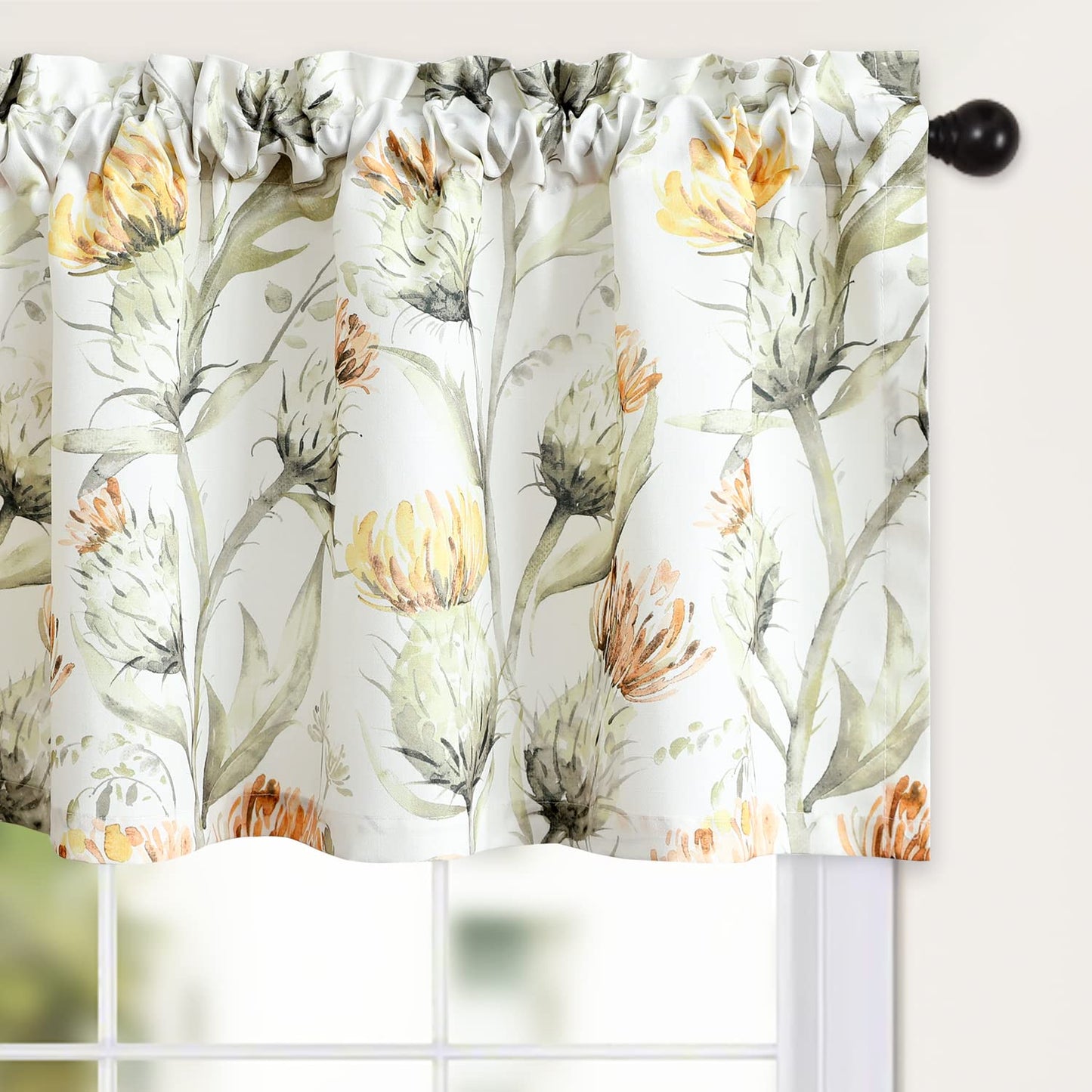 Leeva Floral Valance Curtains for Living Room, Rod Pocket Window Curtain Topper for Kitchen (52 Inch Wide by 18 Inch Long, 1 Panel, Orange)