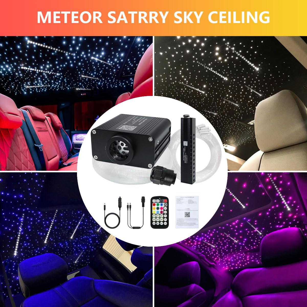 16W Car Home Starlight Headliner Kit, Twinkle & Sound Activate RGBW Fiber Optic Lights with APP & Remote Control, Shooting Star Lights for Ceiling Decoration, 600 pcs 9.8ft