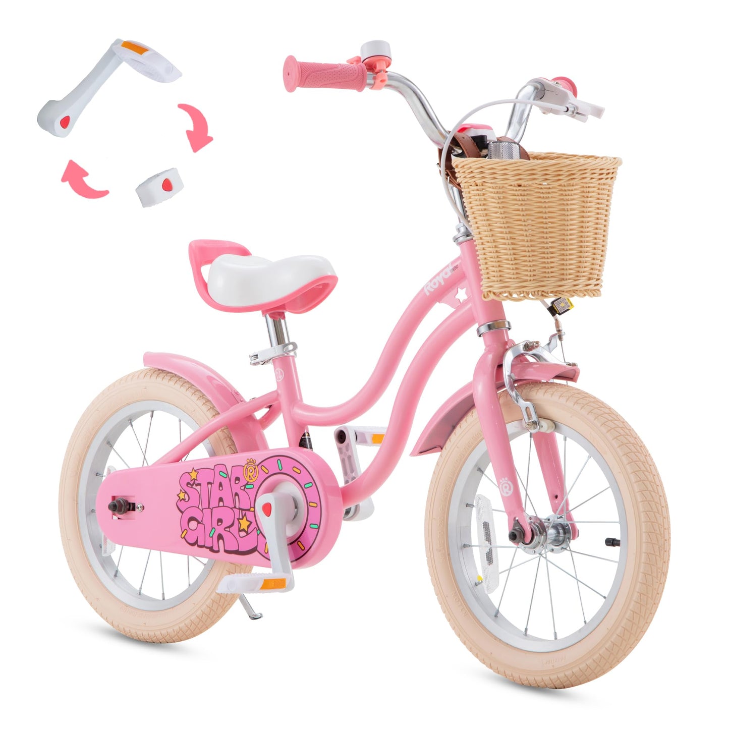 RoyalBaby Girls Bike, Stargirl EZ Kids Bike Balance and Pedal Bicycle with Basket, 14 Inch Toddlers to Big Kids 3-5 Years, Candy Pink