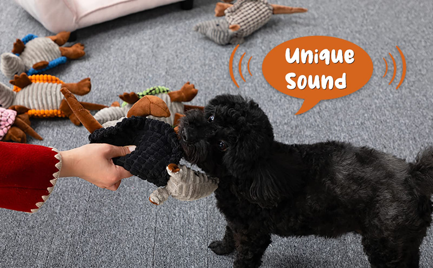 Hollypet Plush Dog Squeaky Toy Stuffed Armadillo Animal Pet Puppy Chew Toys with Clean Teeth for Small Medium Large All Breed Sizes Dogs, Dark Gray, 8 in