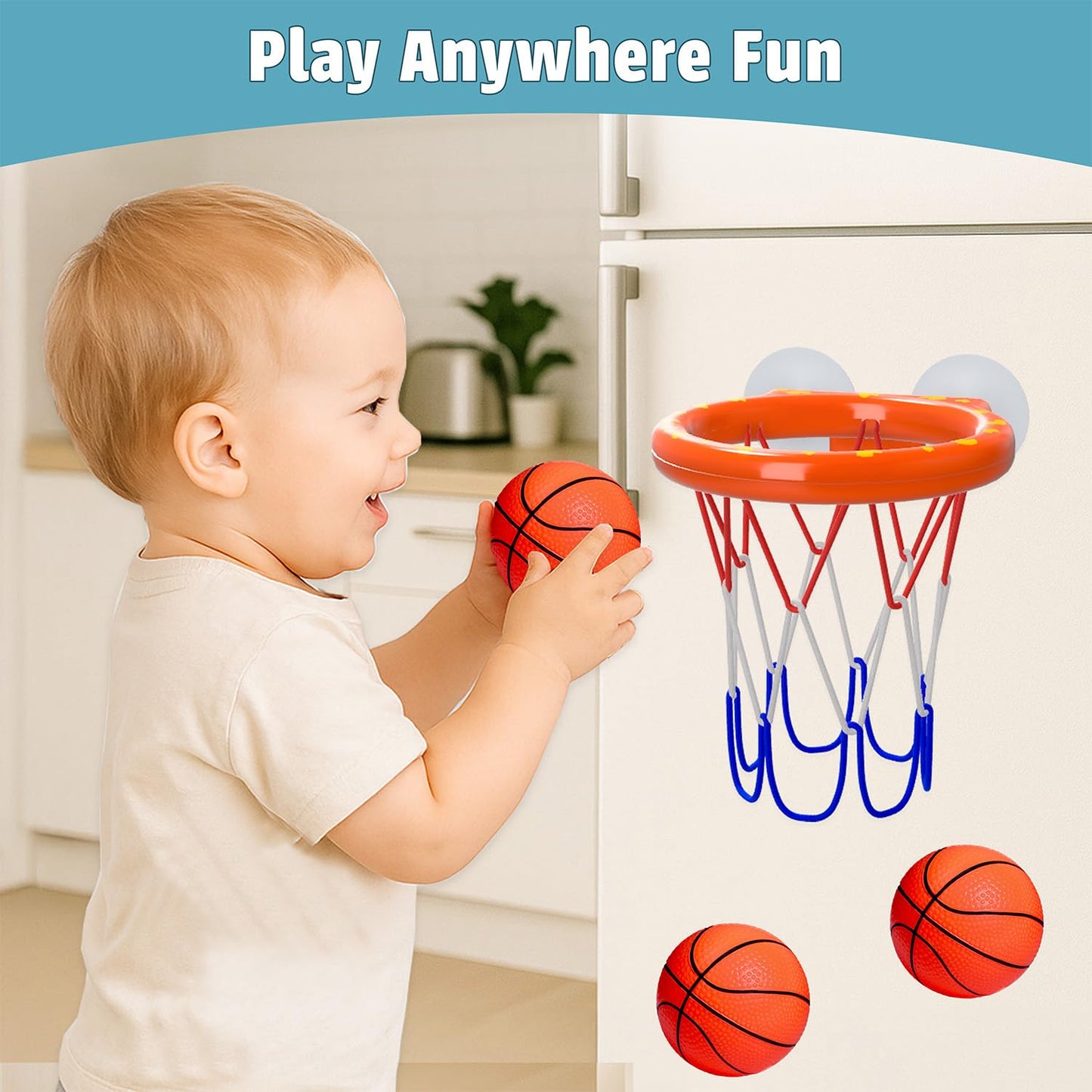 MARPPY Bath Toys - Bathtub Basketball Hoop for Toddlers | Bath Toys for Kids with 4 Mold-Free Balls & Strong Suction Cup Basketball Hoop | Toddler Shower Toys and Fun Kid Bathtub Toys | Boys or Girls