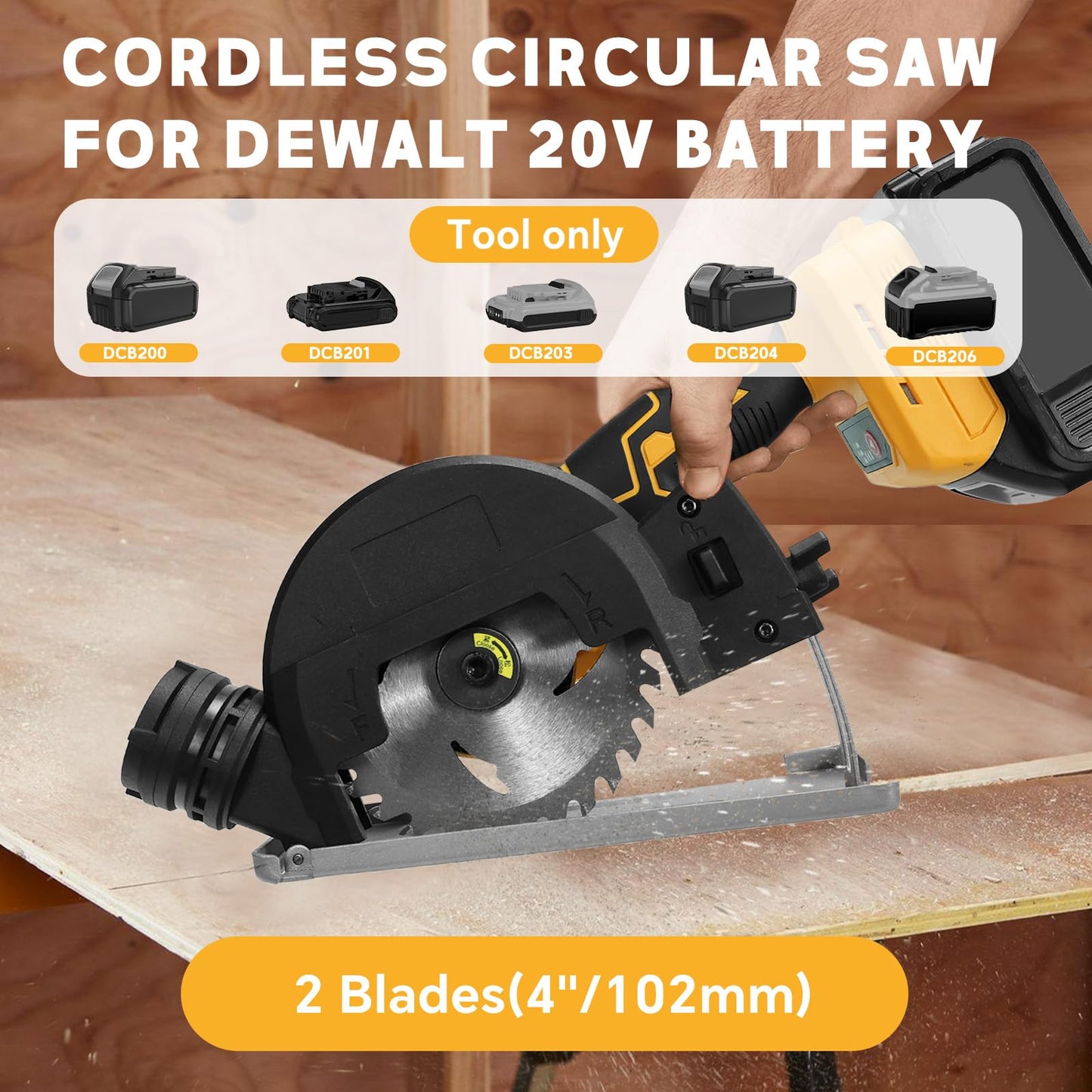 Cordless Mini Circular Saw for Dewalt 20v Battery, 4" Brushless Power Circular Saws, 12000RPM Small Circular Saw，2 Blade, Cutting Depth 0.8"(20mm) for Metal, Wood, Plastic(No battery)