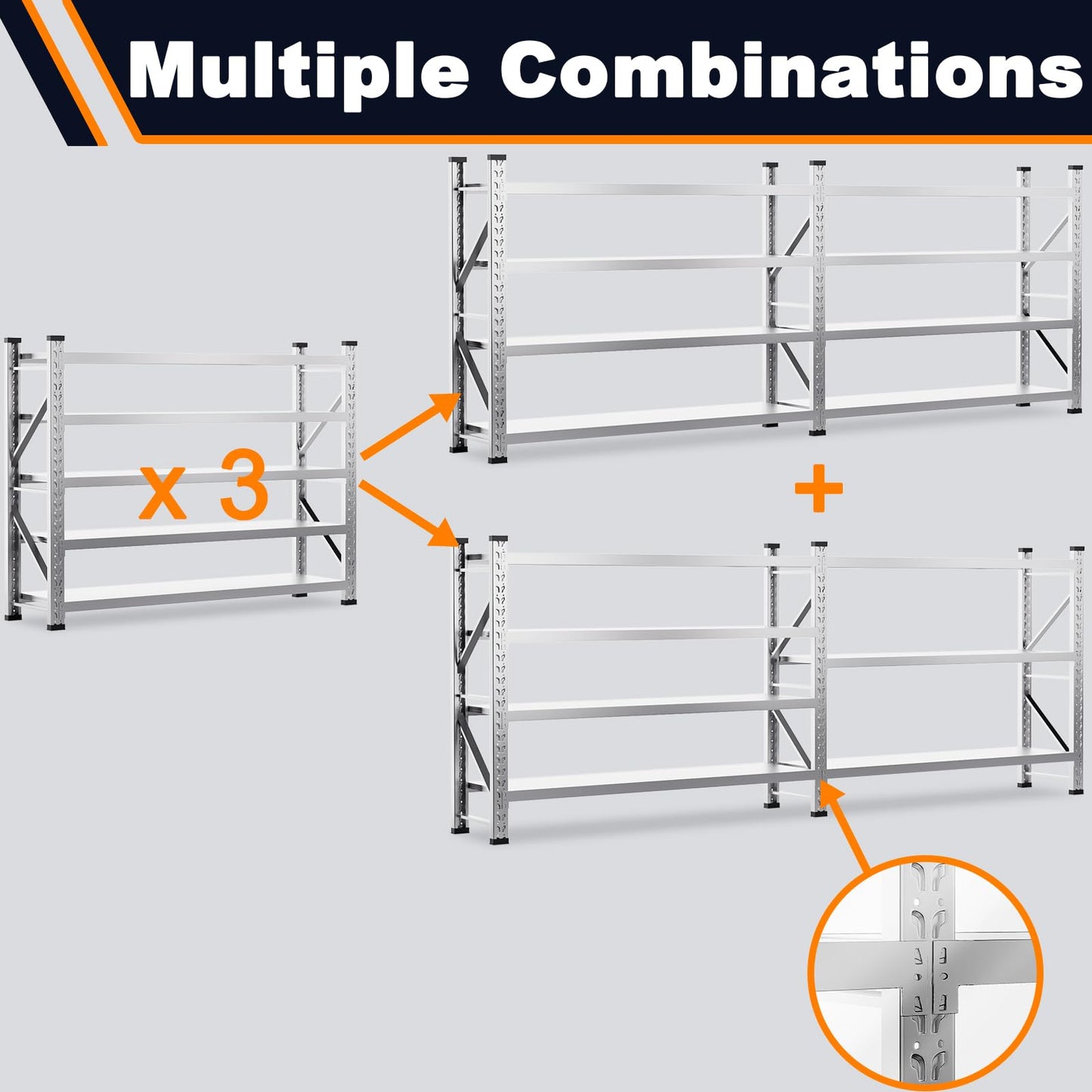 ZZV 78" W x 78" H Garage Shelving Heavy Duty Storage Shelves 5 Tier Stainless Steel Industrial Shelf Adjustable Garage Shelving Unit Utility Rack Shelf for Warehouse Basement Kitchen, 3858 LBS