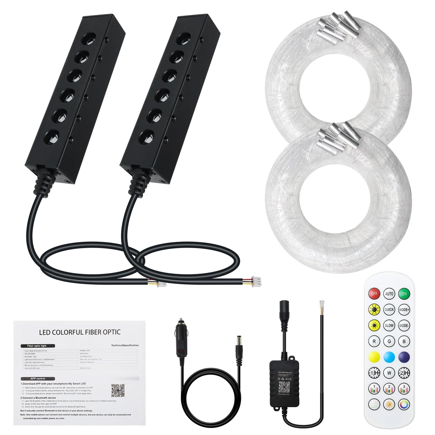 WEBUPAR 2PCS 3.2W 6LEDs Meteor Starlight Headliner Kit, 480pcs 0.01in 6.56ft, RGBW Shooting Stars Fiber Optic Lights with Bluetooth APP Control for Car/Home Theater