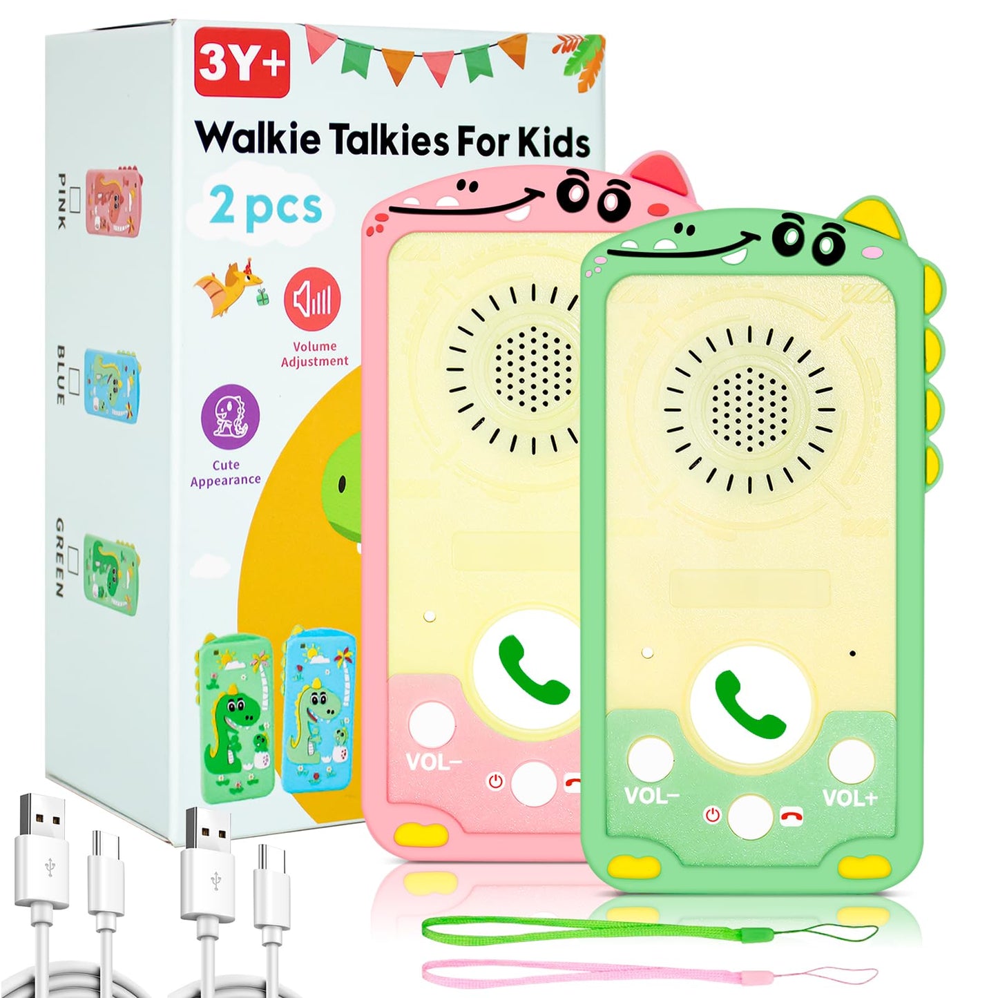 Walkie Talkies for Kids 2 Pack,Valentines Kids Gifts Instant Talker Long Range Chat Mode Talk & Hear at the Same Time Rechargeable Gift for 3-9Years Girls Boy Outdoor,Games, Hiking,Camping