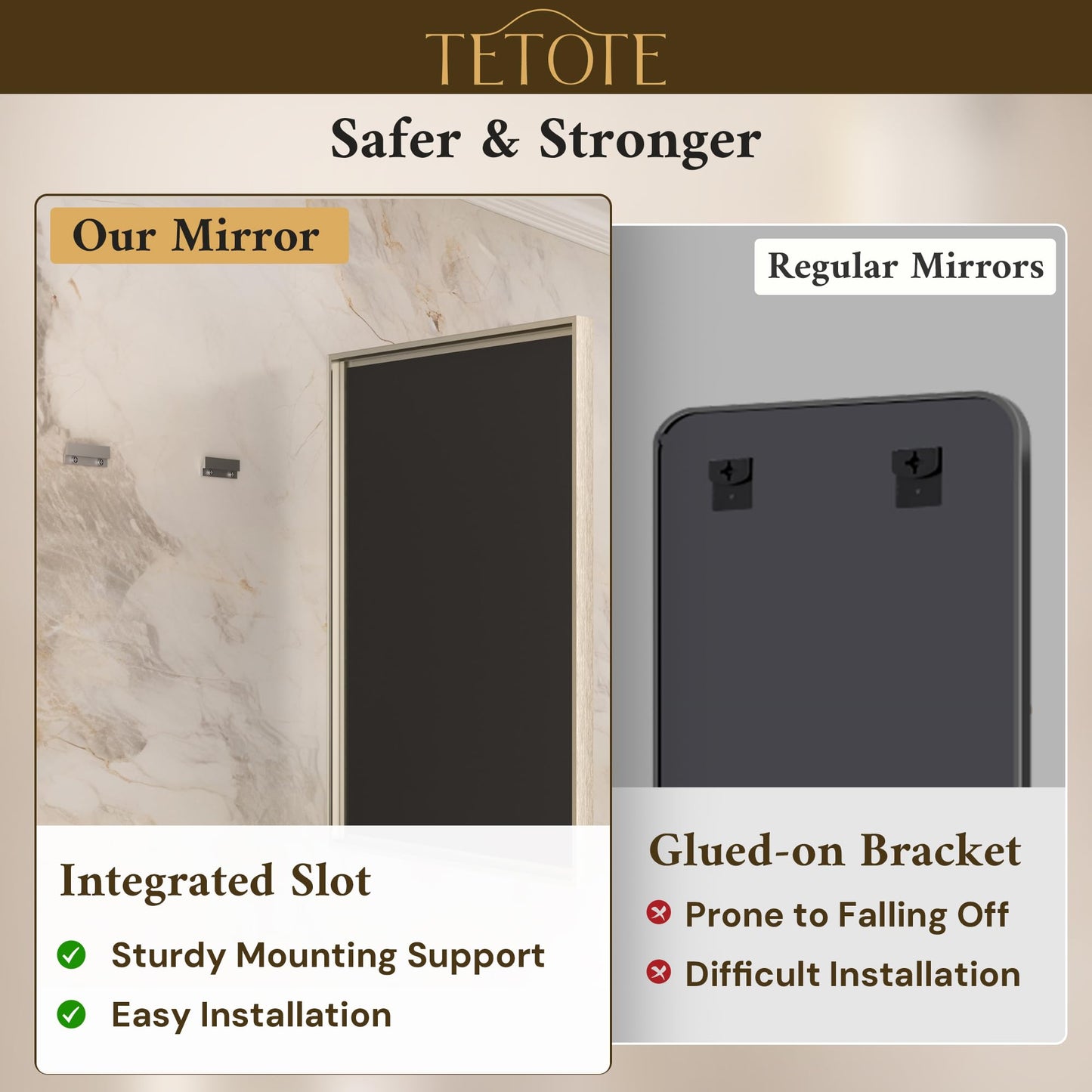 TETOTE 60 x 36 Inch Brushed Nickel Bathroom Mirror Beveled Frame Vanity Mirror, Tempered Glass, Shatterproof, for Modern Bedroom, Entryway, Living Room