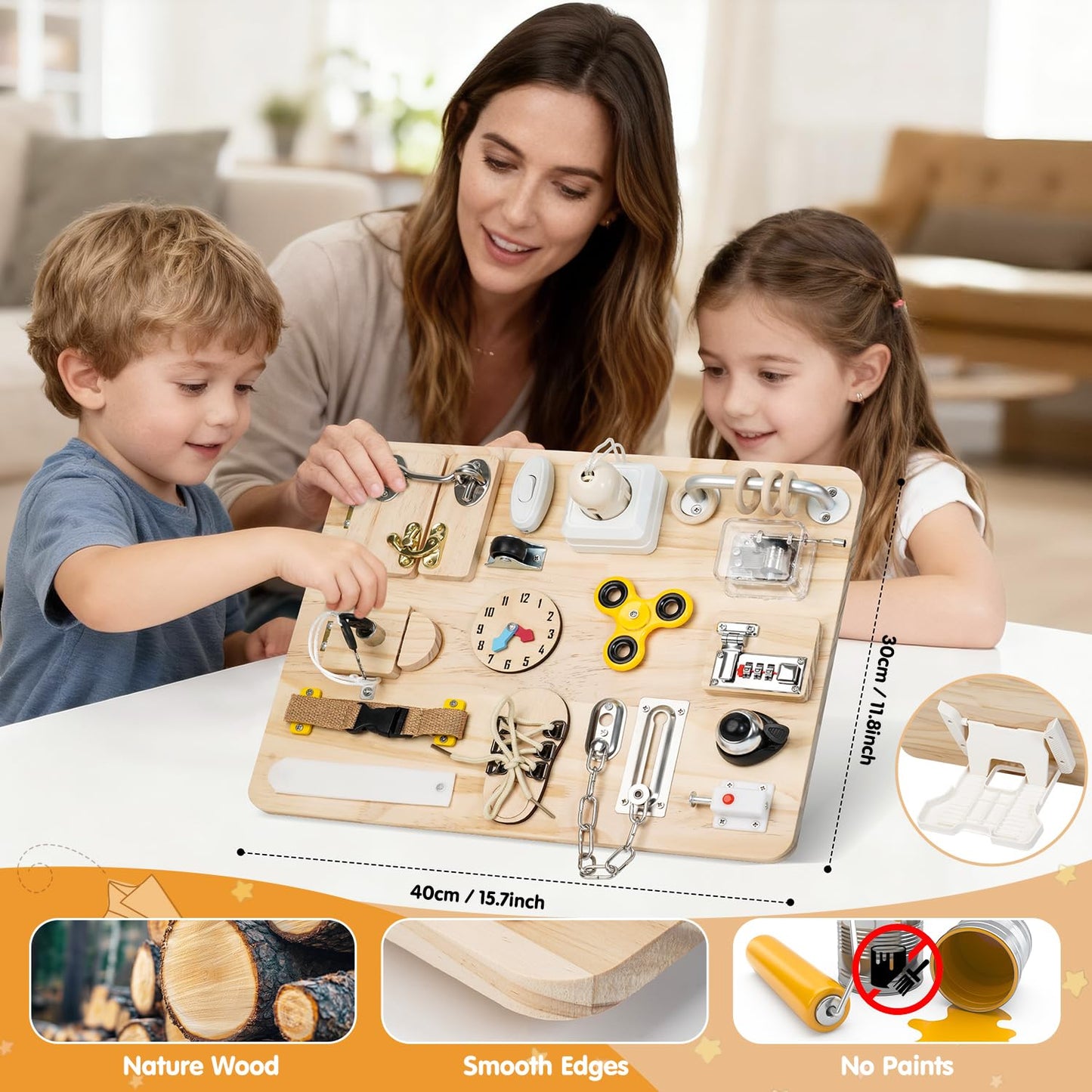 Azoravio Busy Board for Toddlers 1 2 3 4 Year Old - Large Montessori Sensory Toys, Wooden Fidget Activity Board for Boys and Girls, Motor Skills Gifts for ADHD & Autistic Children Kids