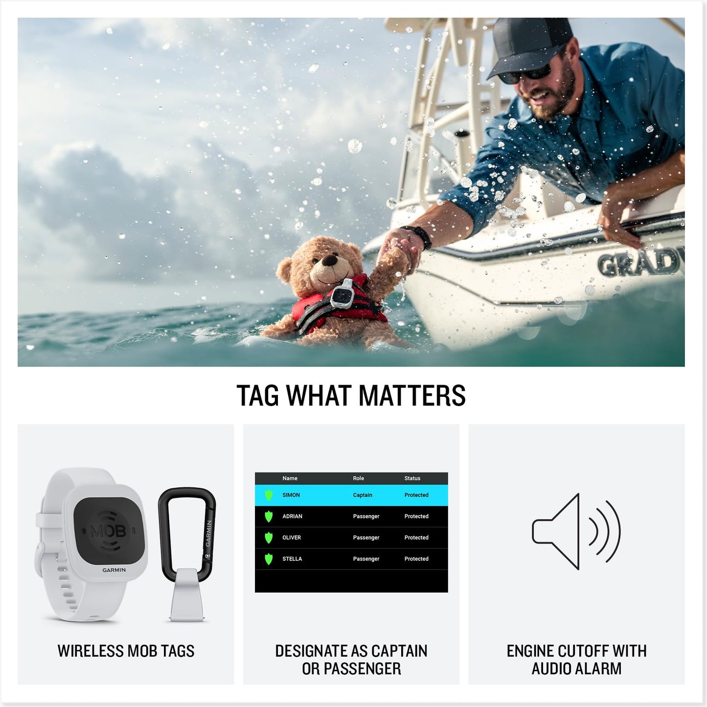 Garmin OnBoard™ Mob Tag, Wireless, Part of a Wireless Mob System, Captain or Passenger Designation, Black