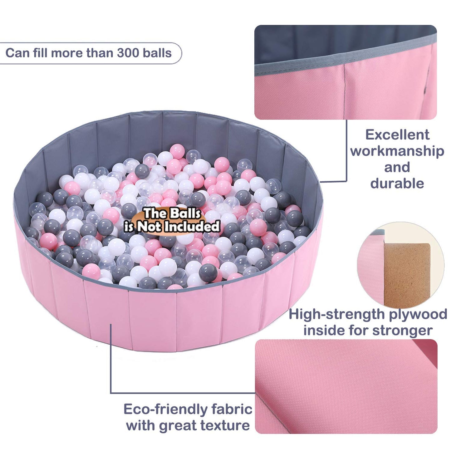 4 feet Ball Pit for Kids/Baby Play Yard/Baby Playpen/Fence for Baby, Holds Over 1000 Balls, Folding Portable, No Need Inflate, More Than 12 Sq.ft Play Space