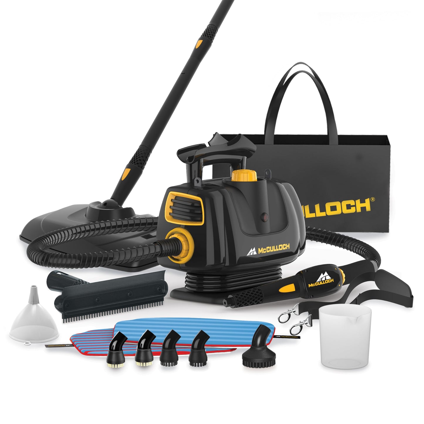 McCulloch MC1270 Portable Power Steam Cleaner, 30 Minute Runtime, 16 Accessories: Mop Head, Brushes, & More - Built for Home, Tile, Grout, Carpet, Furniture, & Personal Car Detailing
