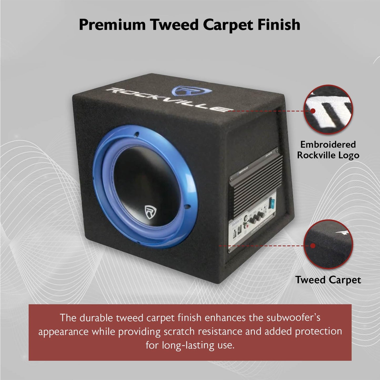 Rockville RVB8.1A 8 Inch 300W Powered Car Subwoofer/Sub Enclosure Box, 4-Ohm, Compact Design, Deep Bass, Wired Bass Remote, for Car Audio Enthusiasts
