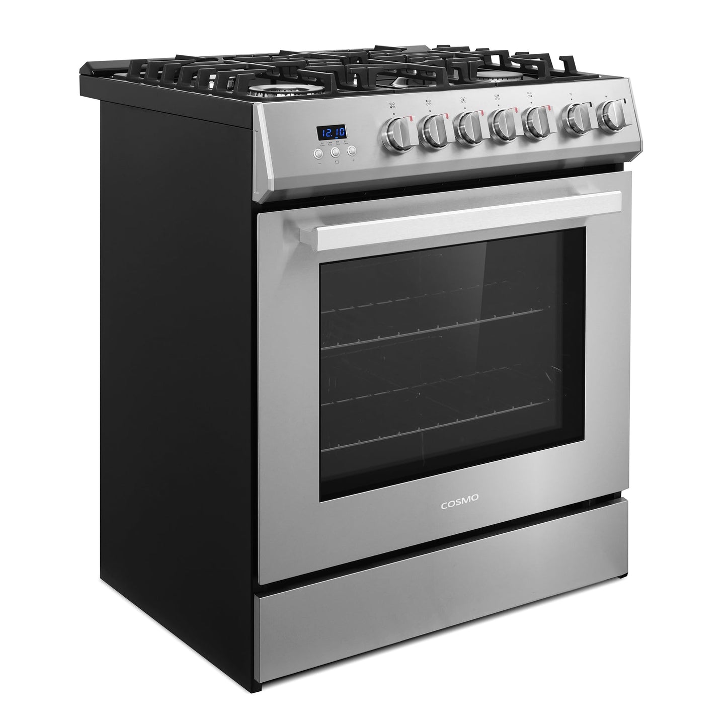 COSMO COS-305AGC 30 in. 5.0 cu. ft. Freestanding Single Oven Gas Range with 5 Burner Cooktop and Heavy Duty Cast Iron Grates in Stainless Steel
