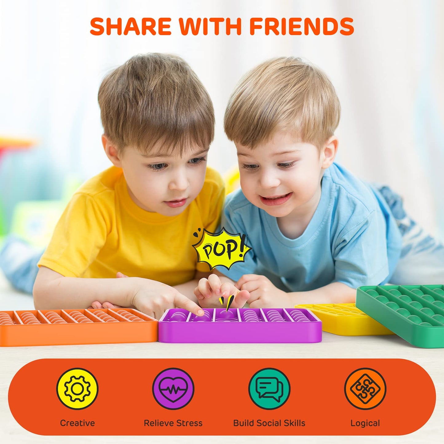 12 Pack Fidget Toys,Push Pop Fidget Sensory Toys Set,Stress Relief Gifts for Kids & Adults,Pop Bulk & Party Favors Toddler Toys for Easter Birthday Gifts,Party Supplies,Classroom Prizes