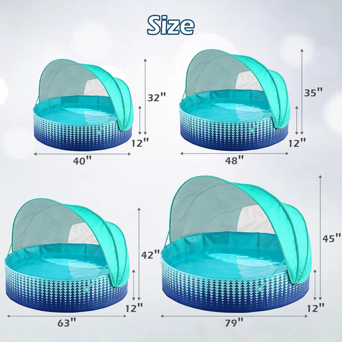 Jasonwell Kiddie Baby Pool with Canopy - Foldable Infant Toddler Kids Pool with Shade Baby Beach Essentials Tent Swimming Wading Pools for Toddlers 1-3 + Kids Dogs Ball Pit Backyard Water Play G, 40"