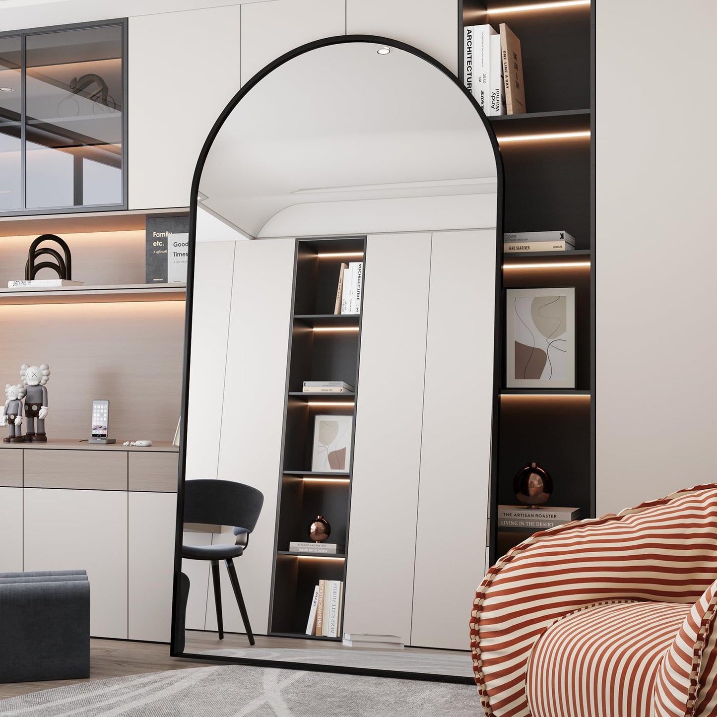LFT HUIMEI2Y 76.4"x37" Arch Full Length Mirror, Large Floor Full Body Tempered Mirror with Aluminum Alloy Frame for Living Room, Bedroom, Gym, Stand or Leaning Wall-Mounted, Black