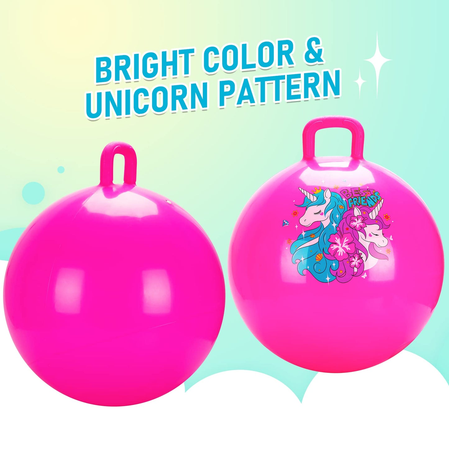 U&C Planet Hopper Ball 20 inches Bouncy Ball with Handle for Kids Age 5 6 7 8 9, Sit on Bounce Jumping Hopping Toy with Pump, Great Toddler Girls Toys for Birthday Gifts, Pink Unicorn