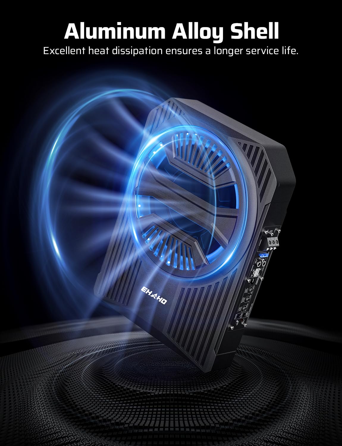 Ehaho 10" 1600W Slim Under Seat Car Subwoofer with Amp, Class D MOSFET Amp & RGB Light, APP/Remote Control, Music Sync Bass & Rainbow Chasing Effects, Independent Low-Pass Filter/Gain/Bass Boost