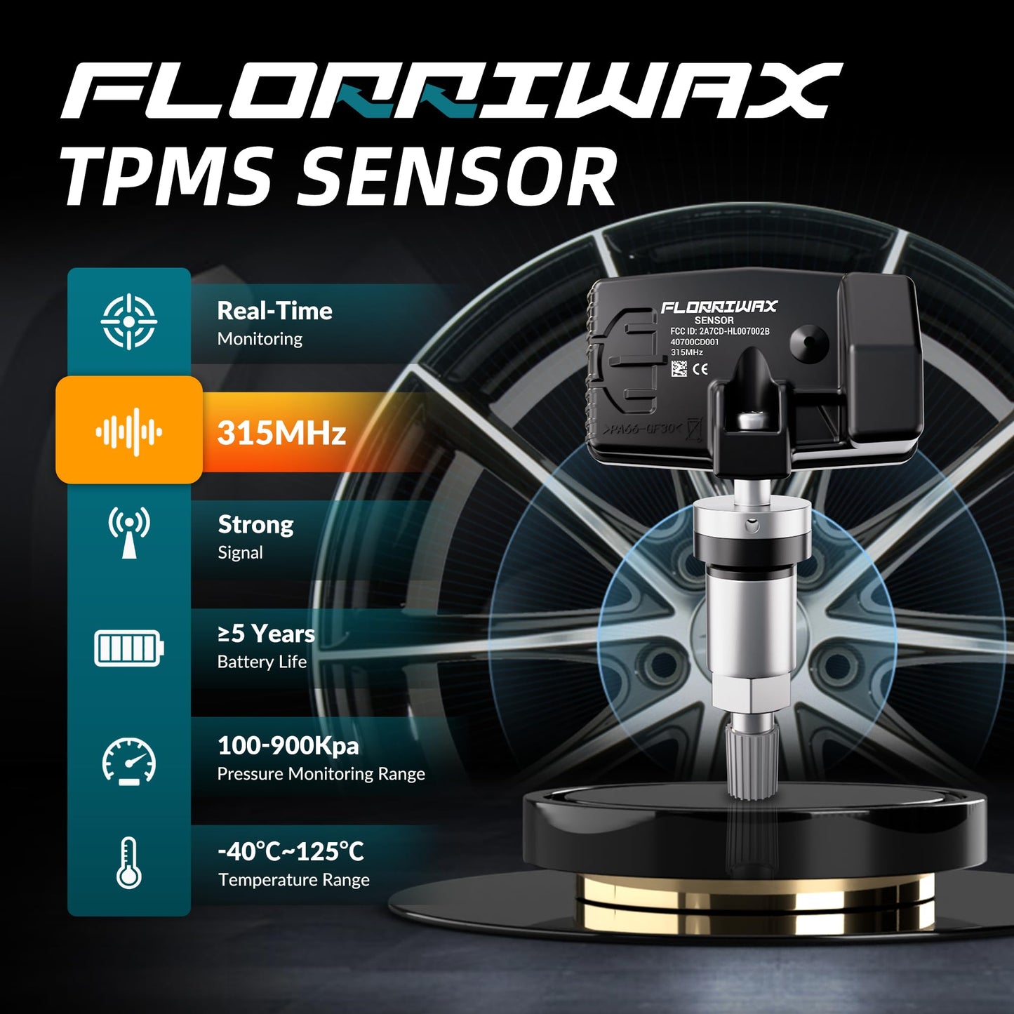 FLORRIWAX TPMS Sensor, Set of 4 315Mhz Tire Pressure Sensor Compatible with Nissan Infiniti Suzuki, Tire Sensor OE Replaces#19316553,40700JK01B,40700JA01B,40700CD001,40700JA01C