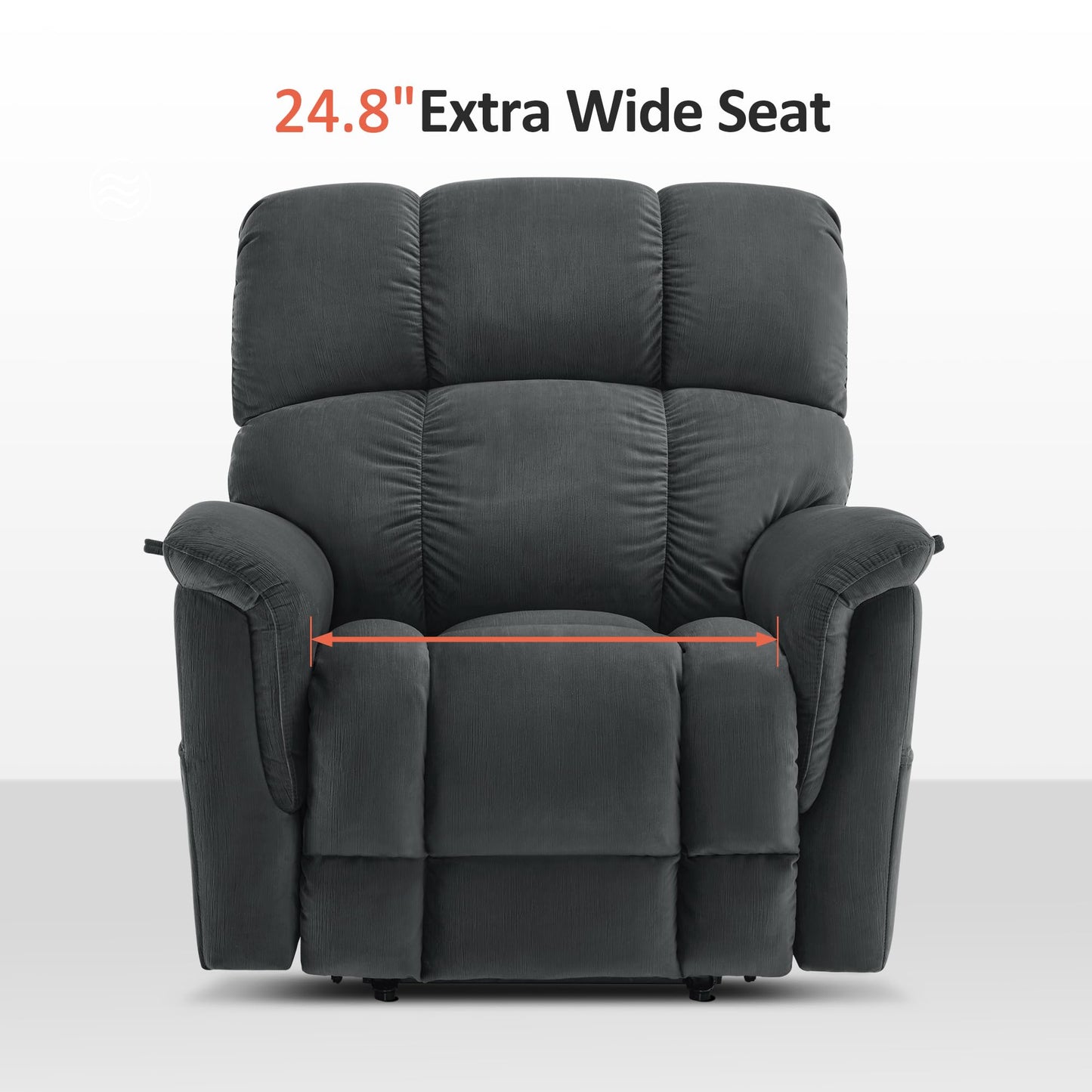 MCombo Large-Wide Dual Motor Power Lift Recliner Chair, Massage and Dual Heating for Elderly People, Infinite Position, Fabric R7166 (Dark Grey)