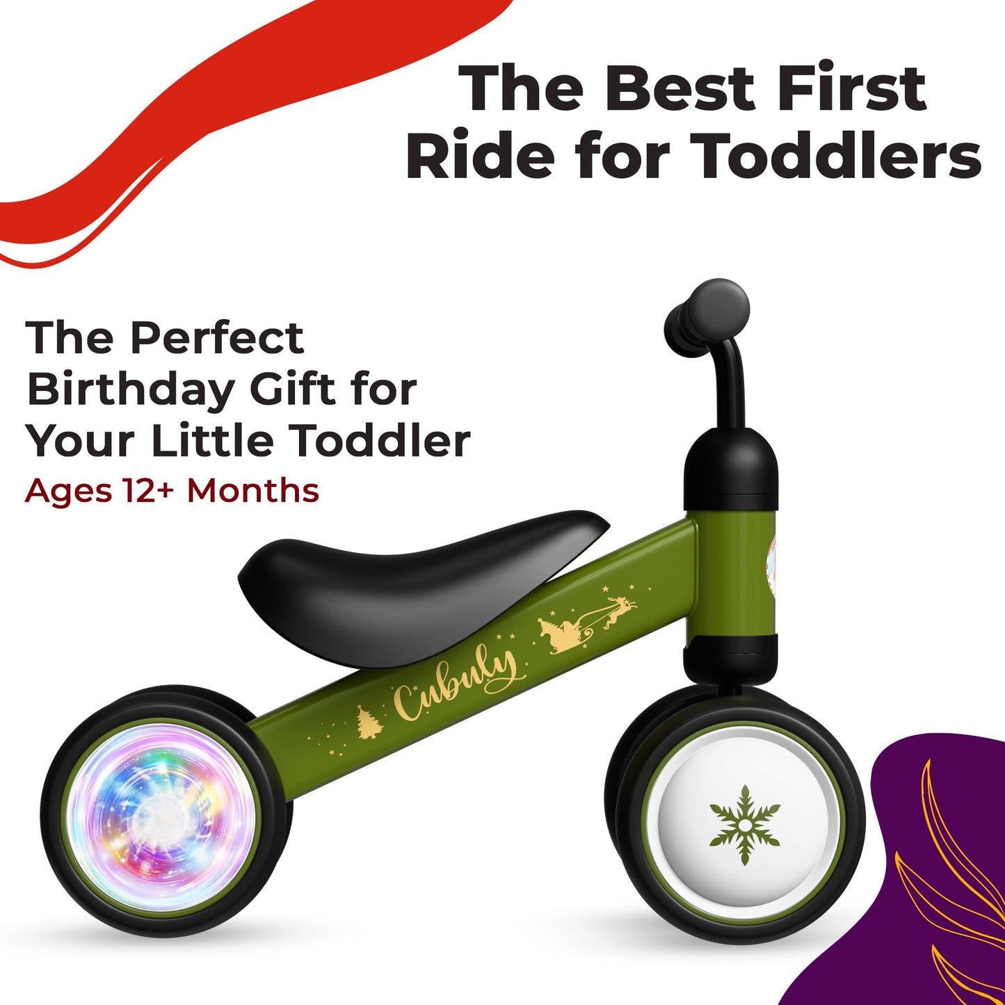 Cubuly Green Baby Balance Bike for 1-3 Year – First Birthday Boy Girl Gifts 12-36 Month Mini Bike|Colorful Lighting Wheels|Ride on Toys |Toddler Balance Bike 1-3 Indoor/Outdoor