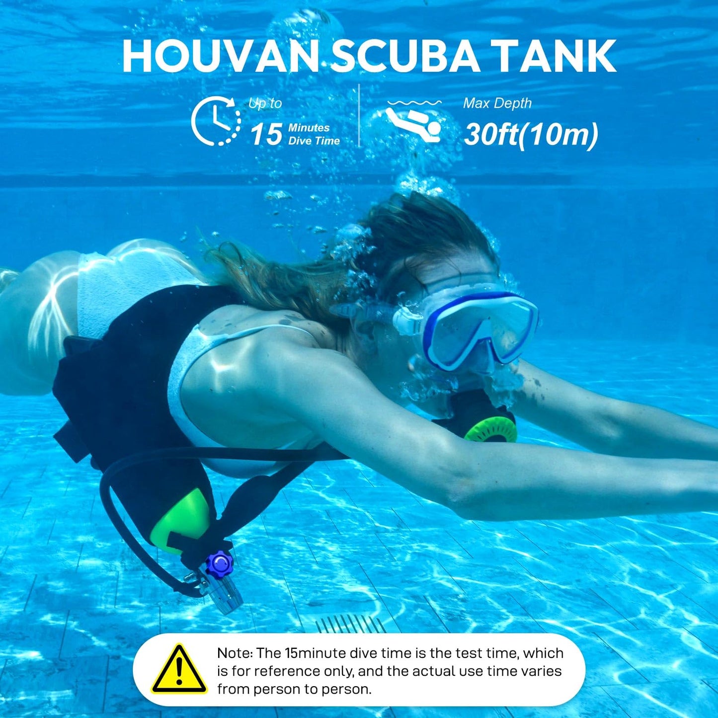 HOUVAN S400 Mini Scuba Tank 1.0L Scuba Tank Portable Diving Tank with On-Off Valve Reusable Underwater Breathing Pony Bottle for Underwater Exploration Emergency/Recreation