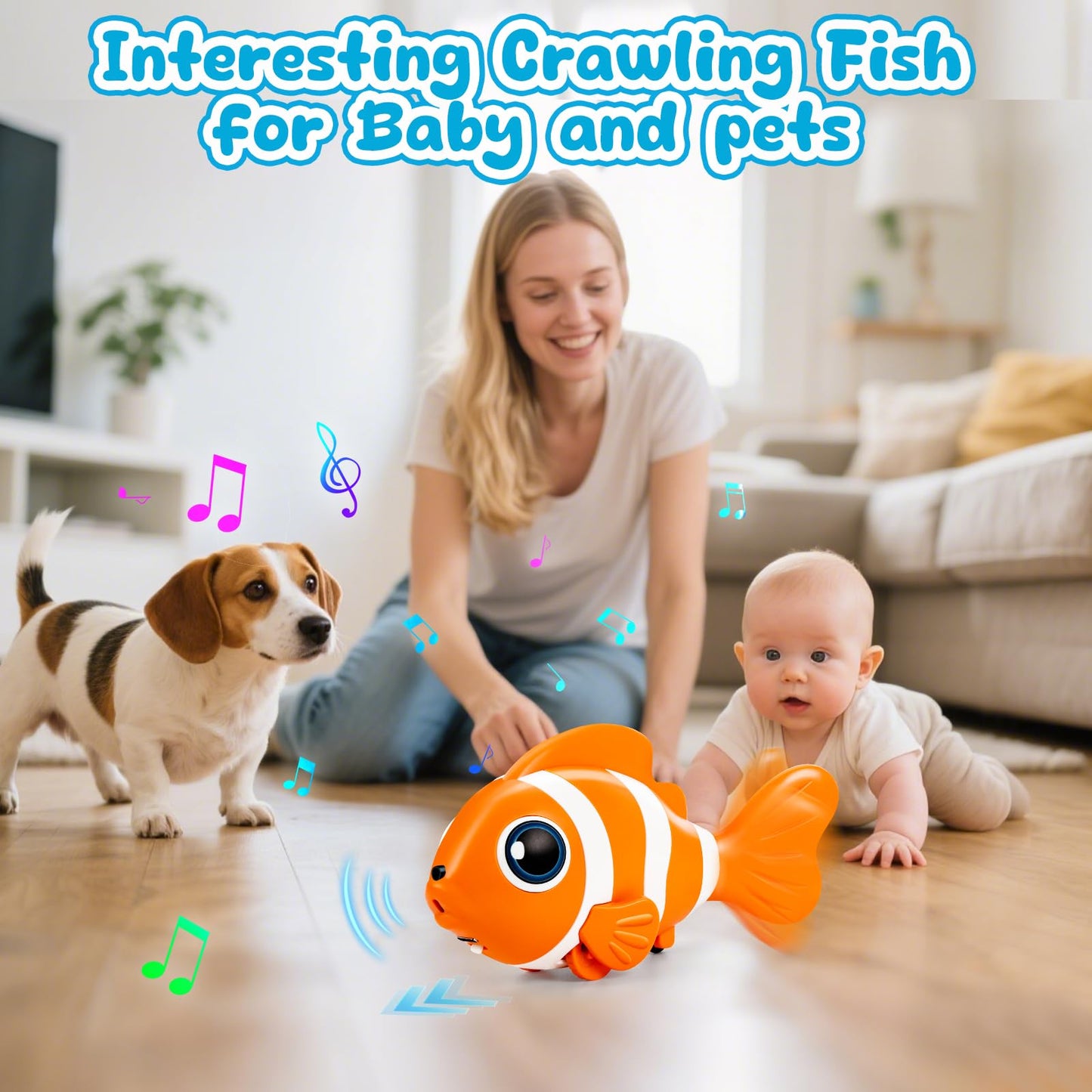 Crawling Fish Baby Toys, Novelty Tummy Time Toys for Babies 6-12 Months, Magic Swinging Fish Crawling Toys for Infant Toddler Learning Crawl Walking Dancing Goodie Bag Stuffers 1st Birthday Gift