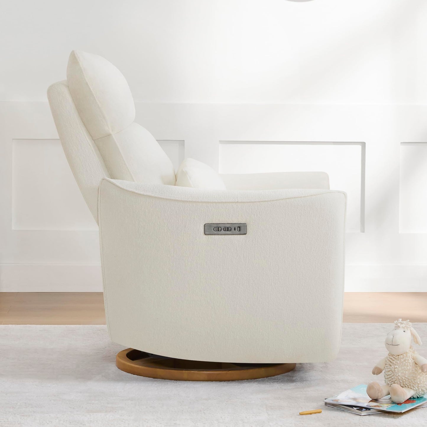 CHITA Swivel Rocker Recliner Chair, Power Nursery Glider Recliner, Nursery Rocking Chair with Adjustable Power Headrest, FSC Certified, Solid Wood Base, Cream
