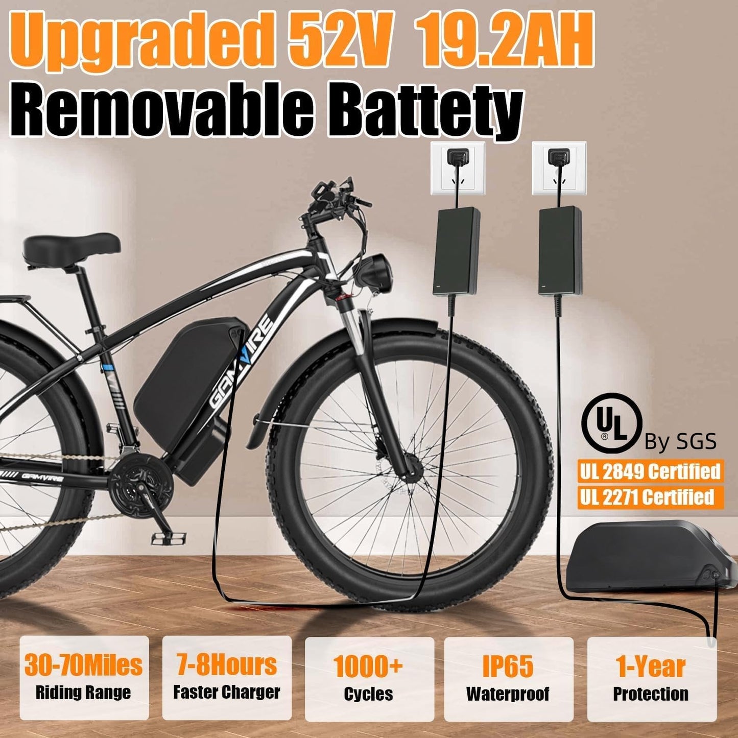 (24" V7 White) 52V 19.2Ah Battery Electric Bike for Adults, 1500W Peak 2000W EBike Up to 36 MPH and 70 Miles, Hydraulic Disc Brake, 21-Speed Off Road Snow Mountain Pedal Assist Fat Tire Fast E-Bike