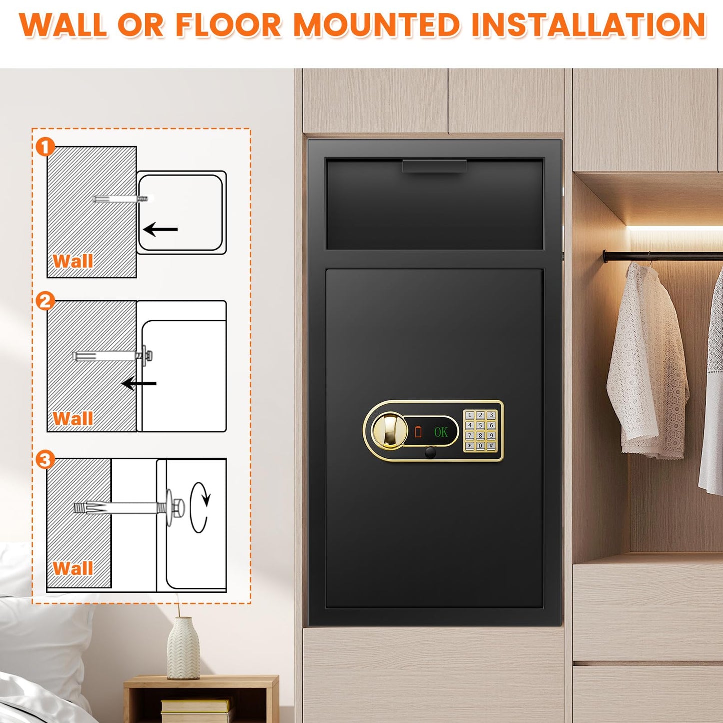 7.5 Cu ft Extra Large Drop Safe Box for Business, Anti-Theft Depository Safe with Drop Slot, Digital Keypad, Spare Key and Removable Shelf, Heavy-duty Commercial Safes for Business Cash Documents Home