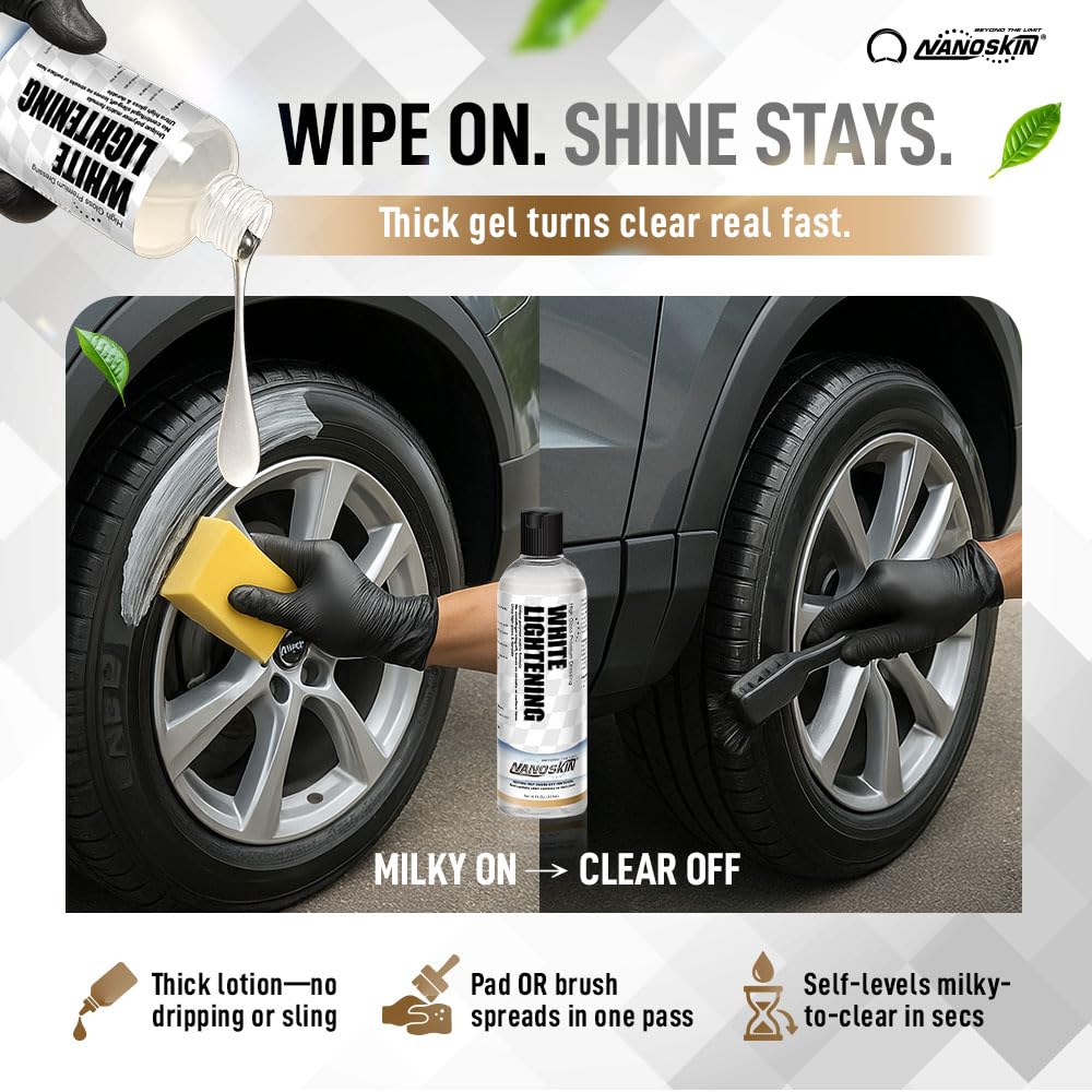 Nanoskin WHITE LIGHTENING Premium Dressing 5 Gallons – Universal Thick Wipe-On Dressing for Car Detailing | Works on Tire, Vinyl, Rubber, Plastic & Trim | For Cars, Trucks, Motorcycles, RVs & More