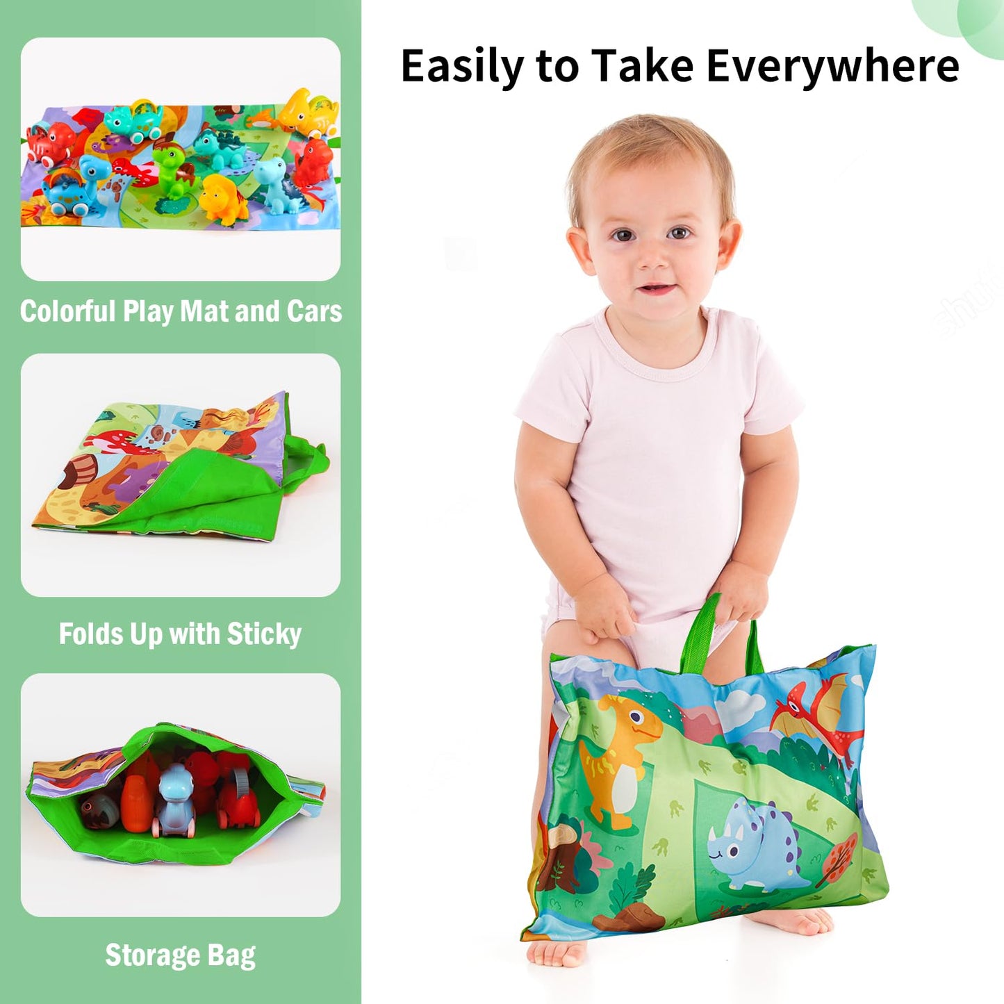 ALASOU 9 PCS Dinosaur Car Toys for 1 Year Old Boy with Playmat/Storage Bag|Baby Toys 1 Year Old Boy Gifts for Toddler Toys 1-2|1st Birthday Gift for Infant 12 18 Months