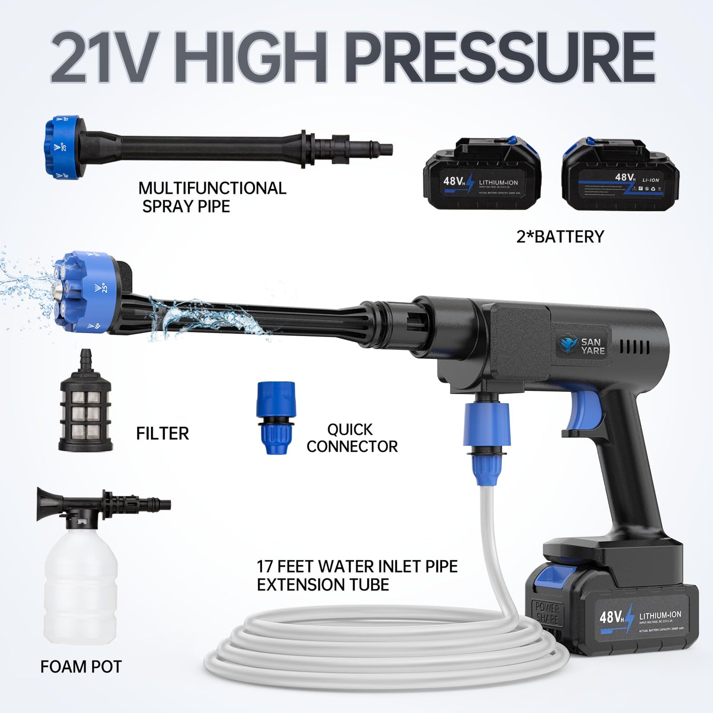 Cordless Pressure Washer,1200PSI Portable Pressure Washer with 2 Rechargeable 20000mAH Battery Power Washer,6 Modes Ajustable Light Duty Tools 6-in-1 Nozzle for Car/Fence/Garden/Floor/Yards