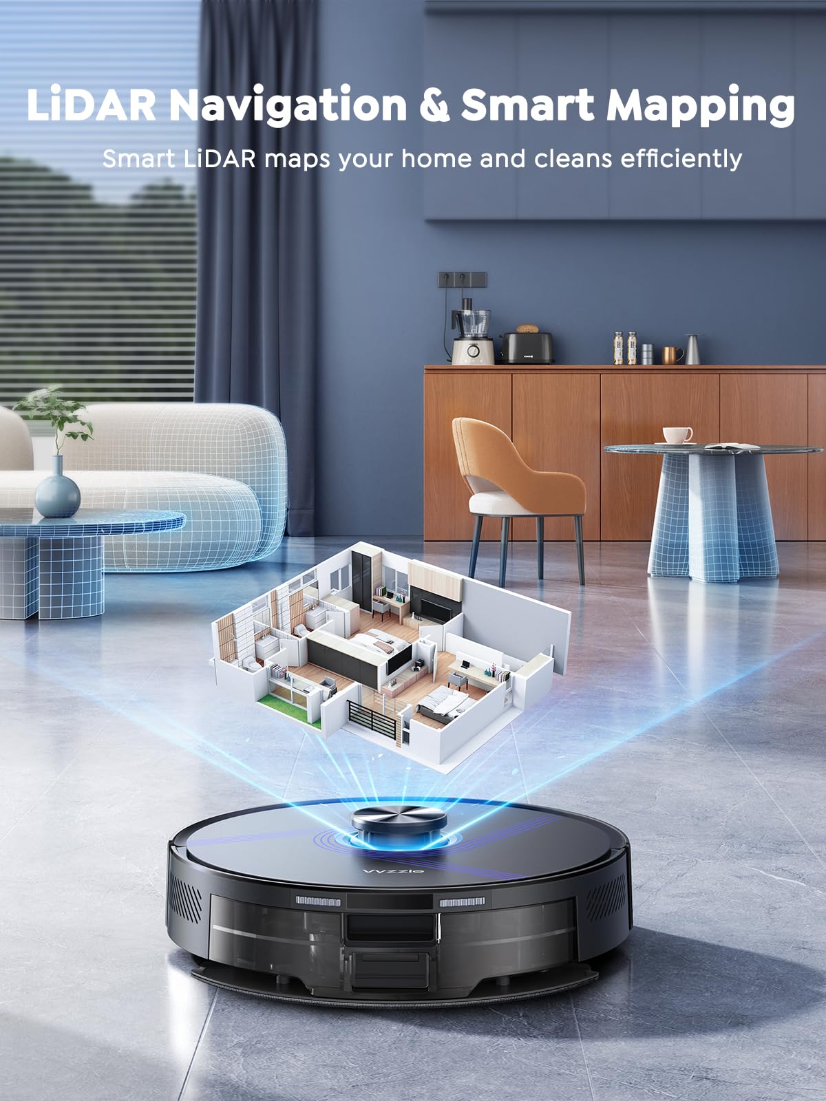 Vyzzle Robot Vacuum and Mop, 4-in-1 Robotic Vacuum Cleaner with Self-Emptying Base, 6000Pa Vacuum Robot with LiDAR Navigation, 60 Days Capacity, Ideal for Pet Hair, Hard Floors, Carpet, E20