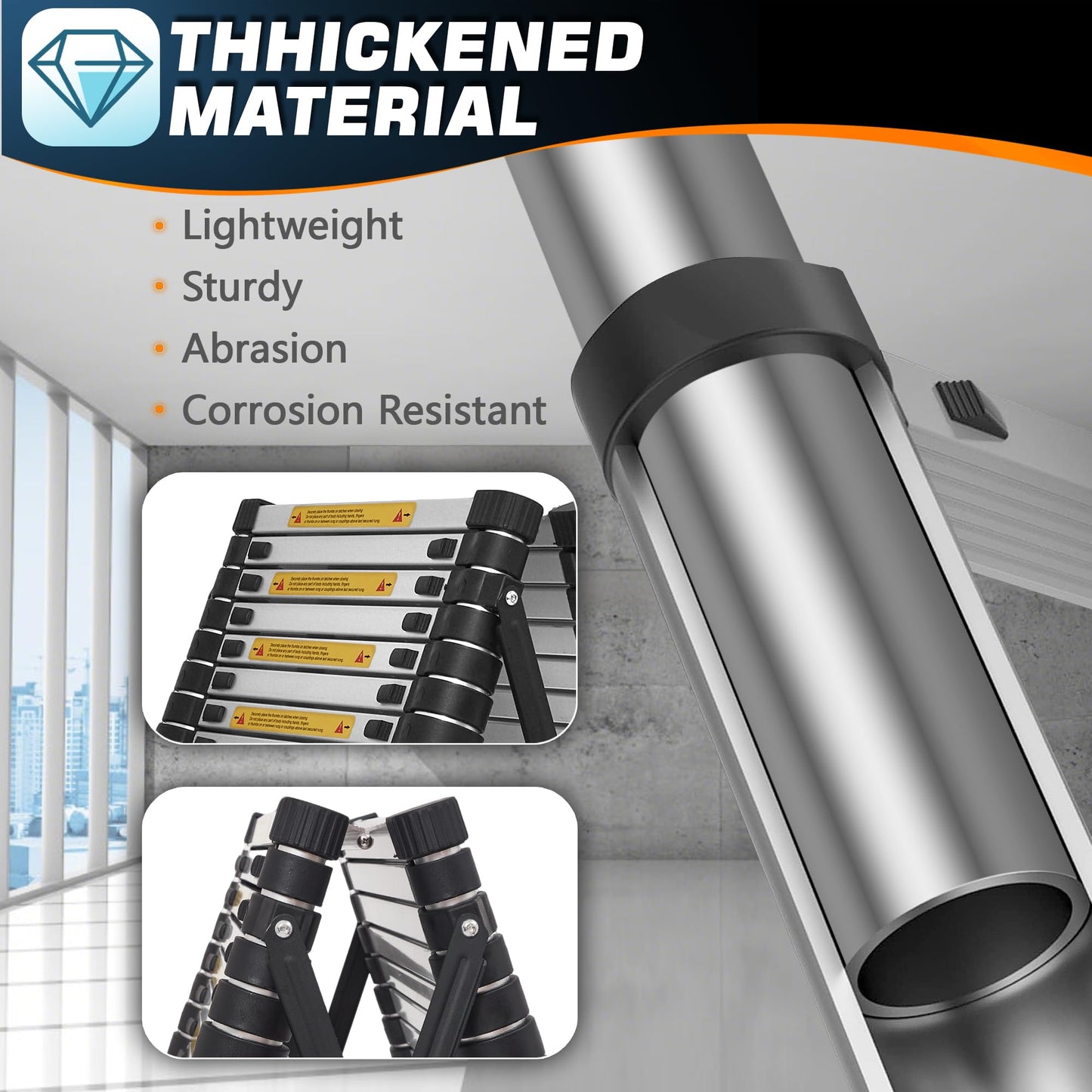 8.53 FT A-Frame Aluminium Telescoping Ladder,9+9 Step Ladder,330LB Load Capacity,Portable Telescopic Folding Extension Ladder Heavy Duty Collapsible (Sliver, 2.6m+2.6m/17FT A Frame)