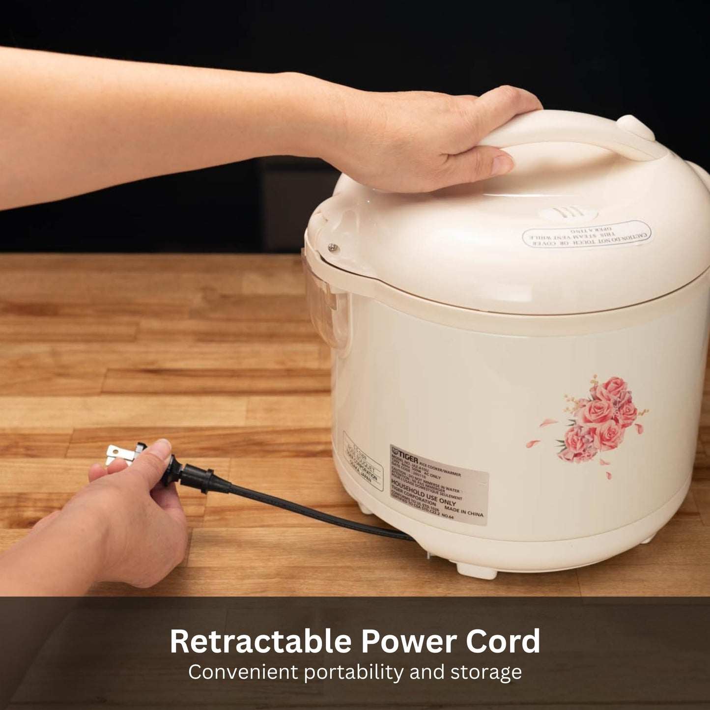 Tiger JAZ-A18U-LF 10 Cup Capacity White Rice Cooker with Non-Stick Inner Pot, Retractable Power Cord, and Keep Warm up to 12 hours (Flower)
