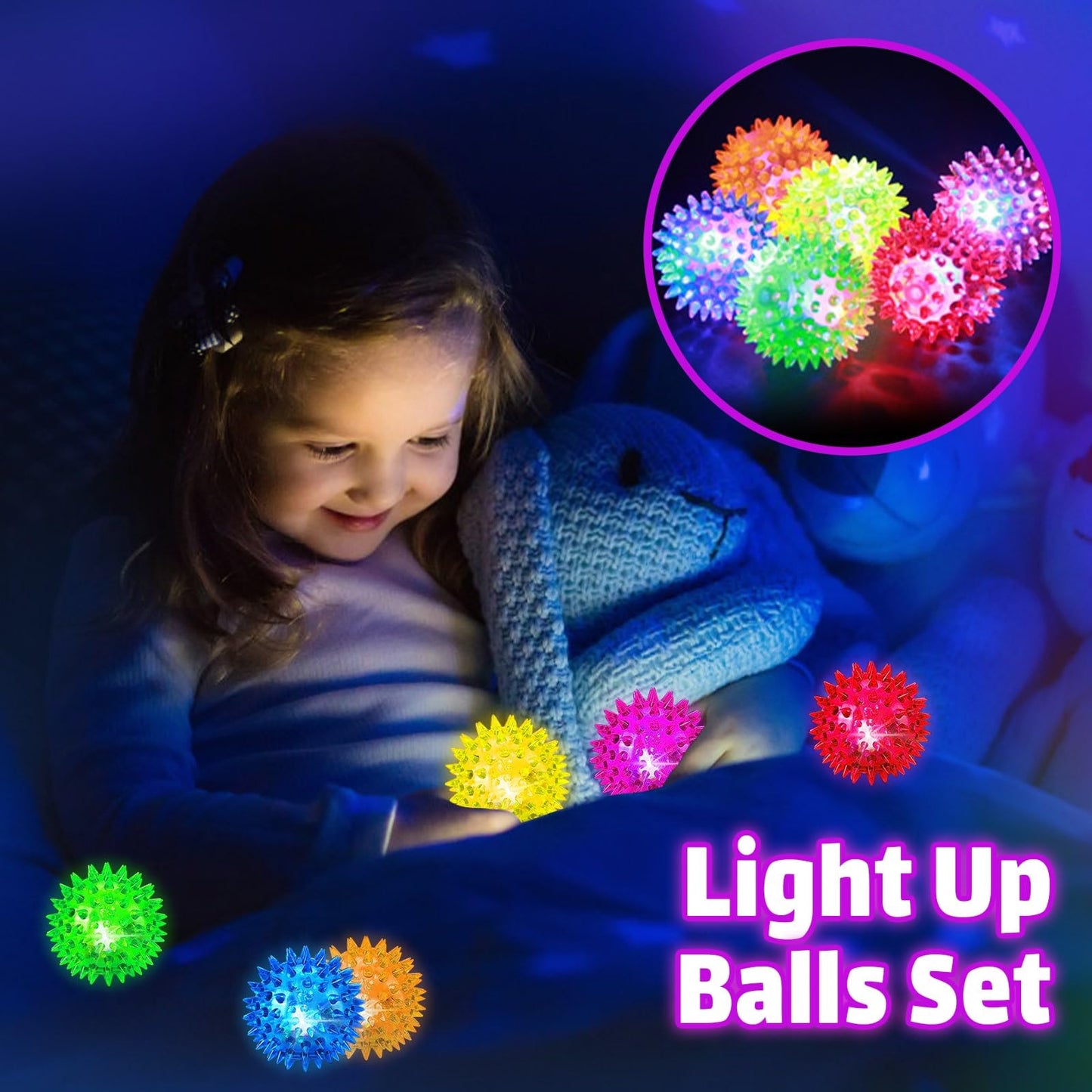 Sensory Light Up Bouncy Balls - Sensory Toys for Kids with Autism Toys for 3-4 5-7 8-12 Gifts for Boys Girls Spiky Stress Balls Novelty Noisemaker Toys Easter Basket Stuffers