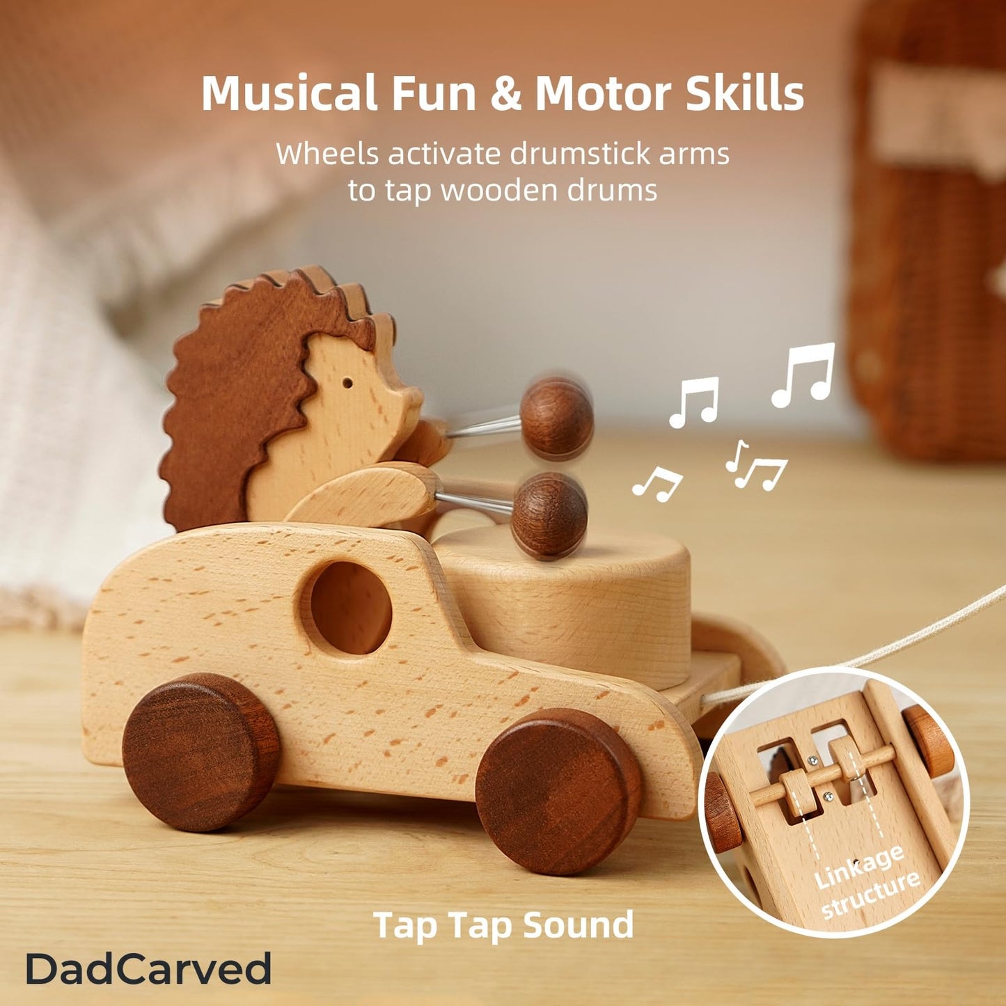 Hedgehog Pull Toy with 4Pcs Push Car Set