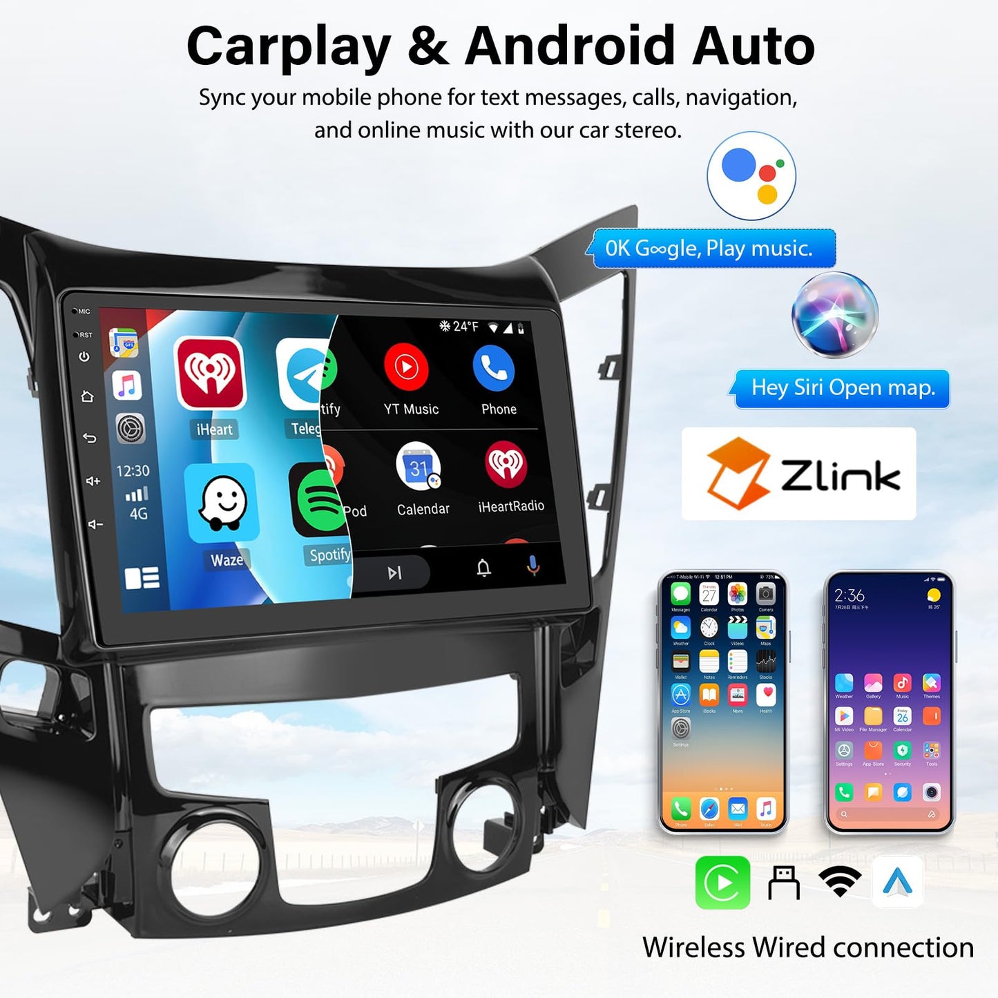 2G+64G for Hyundai Sonata 2010-2015 Radio Android 13 Car Stereo Wireless Apple CarPlay Android Auto Mirror Link GPS 9” HD Touchscreen Bluetooth Car Radio FM/WiFi+Backup Camera Mic Camera&Mic