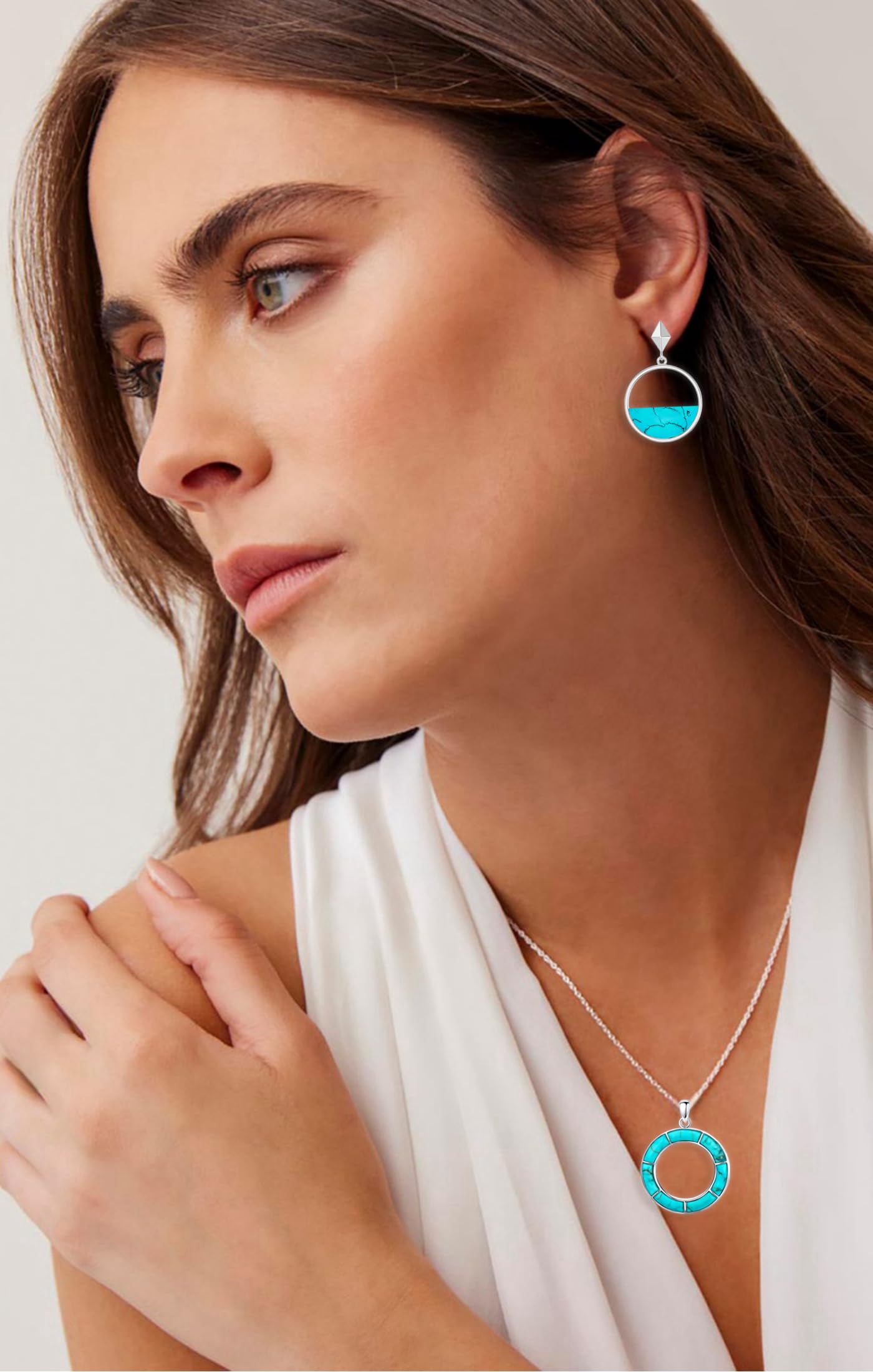Genuine Turquoise Jewelry Set for Women, Sterling Silver Boho Vintage Neckace and Dangle Earings Western Jewelry Birthdays Gift