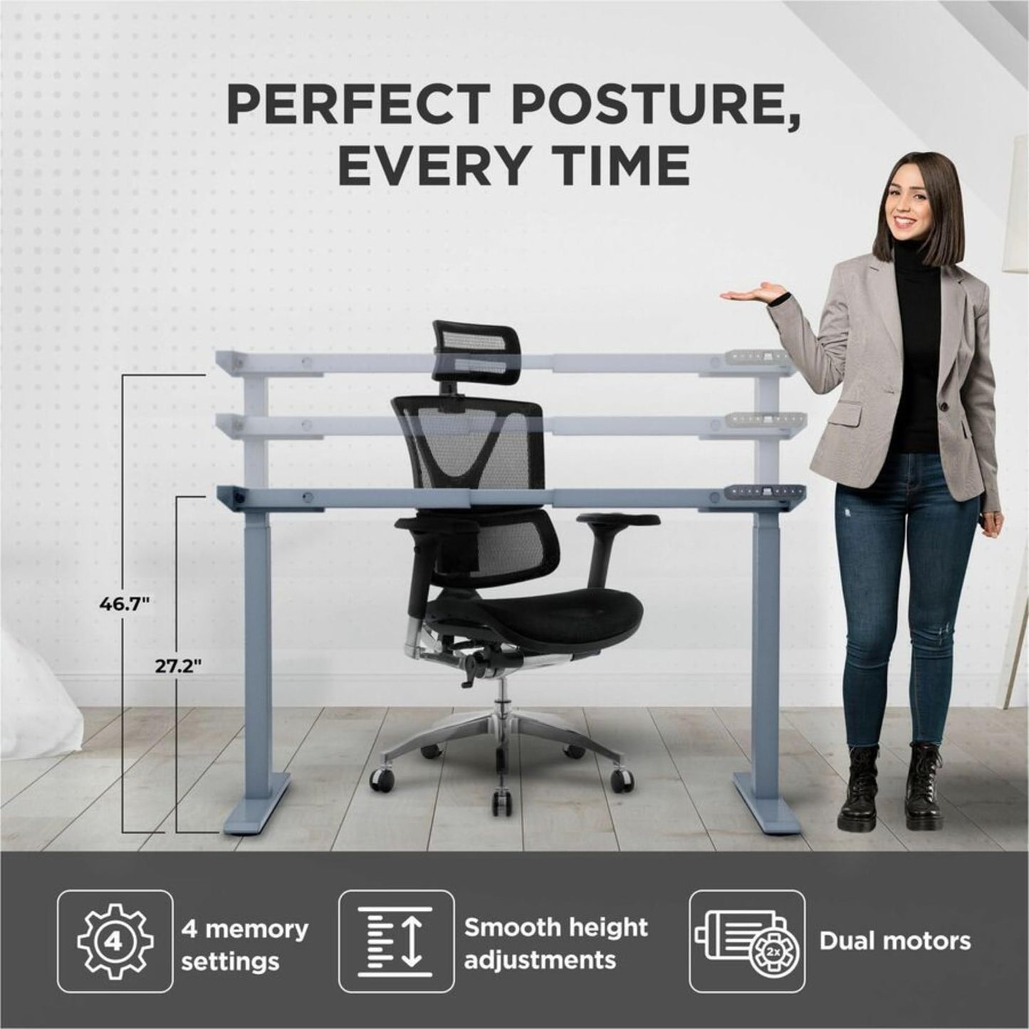Rise Up Standing Desk Legs, Adjustable Standing Desk Frame Dual Motor w/Memory, Electric Frame Base Height Desktop Table, Sit Stand Electric Table Legs