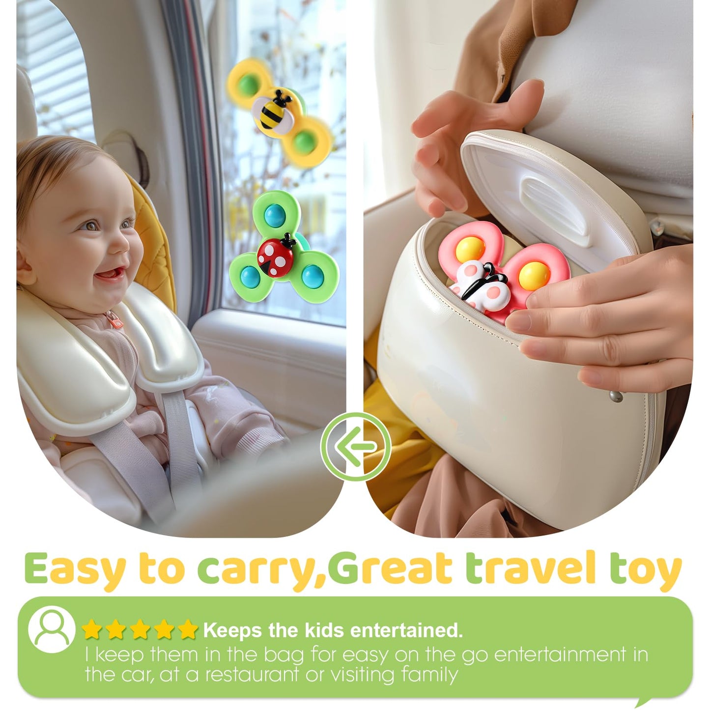 ALASOU 3 PCS Suction Cup Rotating Toys and 4 PCS Animal Car Toys for Infant and Toddlers
