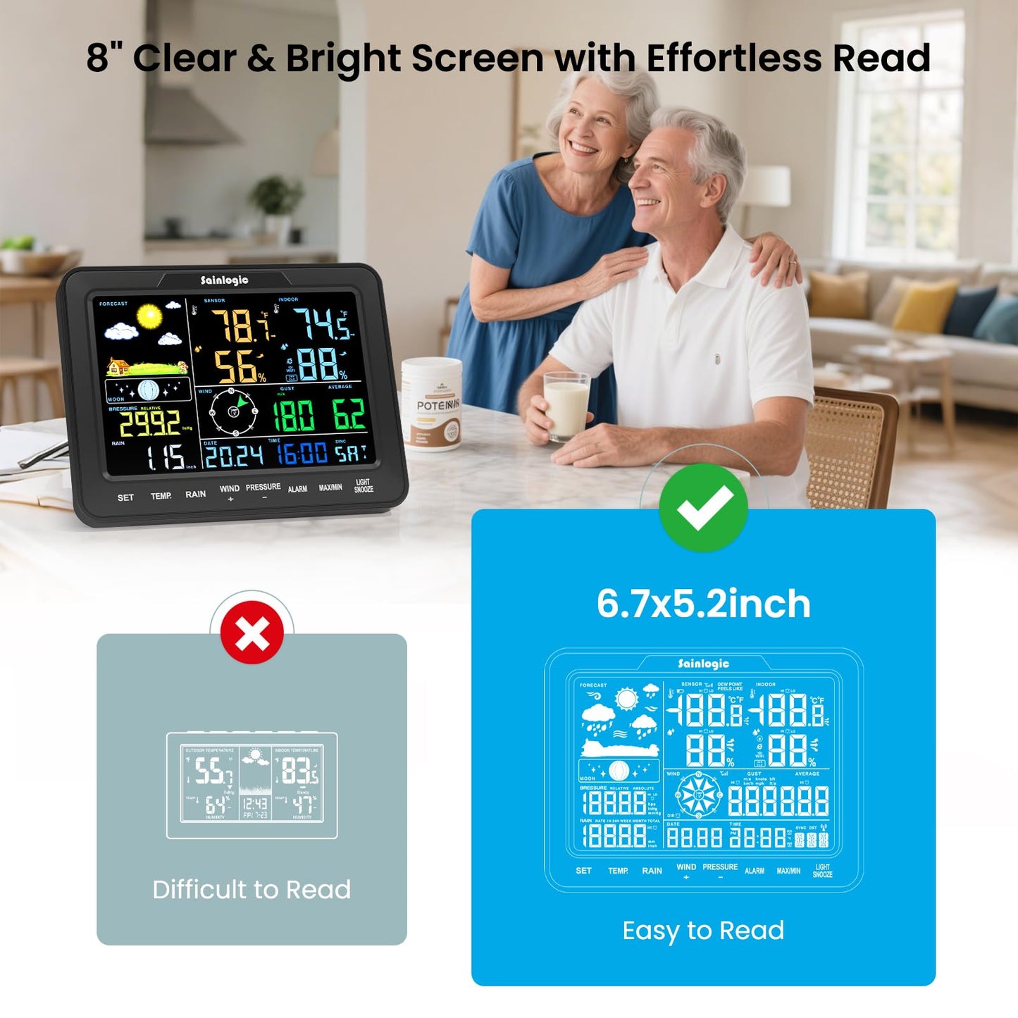 Sainlogic Smart WiFi Weather Stations Wireless Indoor Outdoor SA68 Plus,24/7 AI Weather Forecast by Weatherseed®,APP/Email Alert,Home Weather Station with Rain Gauge,2-Year Data Storage(Only 2.4G)