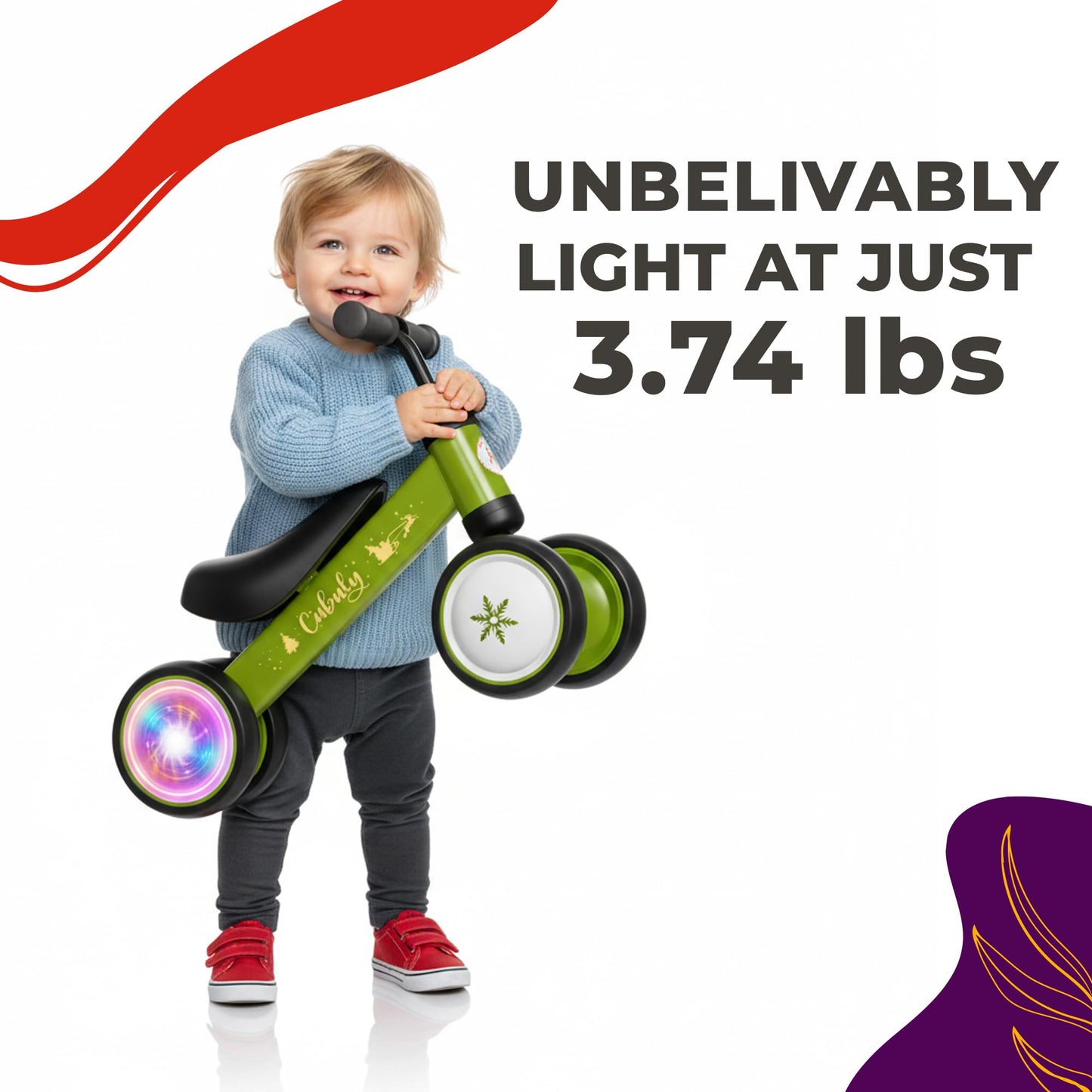 Cubuly Green Baby Balance Bike for 1-3 Year – First Birthday Boy Girl Gifts 12-36 Month Mini Bike|Colorful Lighting Wheels|Ride on Toys |Toddler Balance Bike 1-3 Indoor/Outdoor