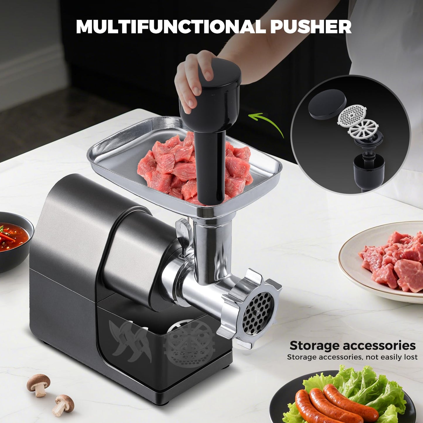 Flyseago Meat Grinder Electric 3200w Digital Touch Control Commercial Heavy Duty Meat Grinder and Sausage Stuffers, Kubbe Kit for Household Use & Commercial